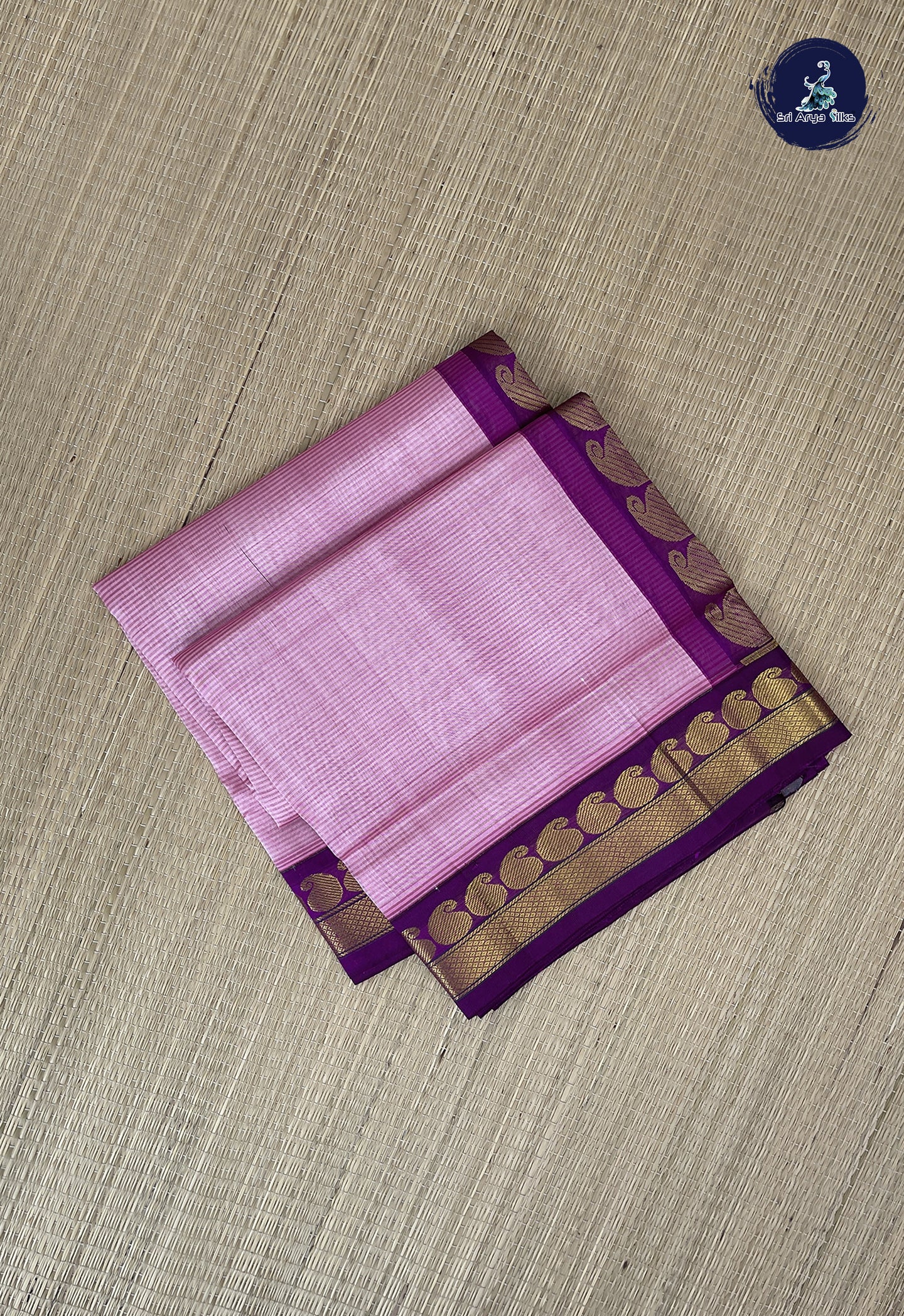 Light Pink Korvai Silk Cotton Saree With Doria Lines Pattern