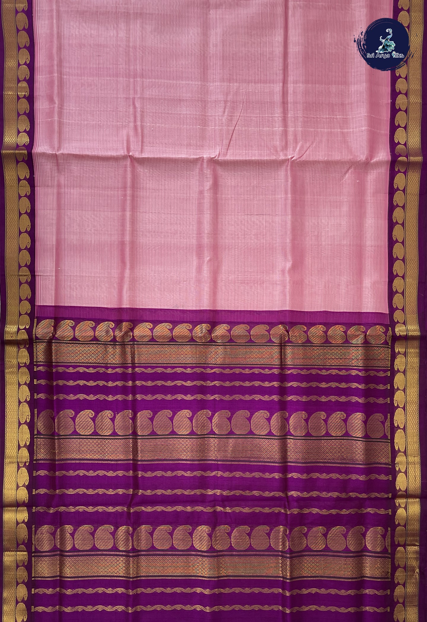 Light Pink Korvai Silk Cotton Saree With Doria Lines Pattern