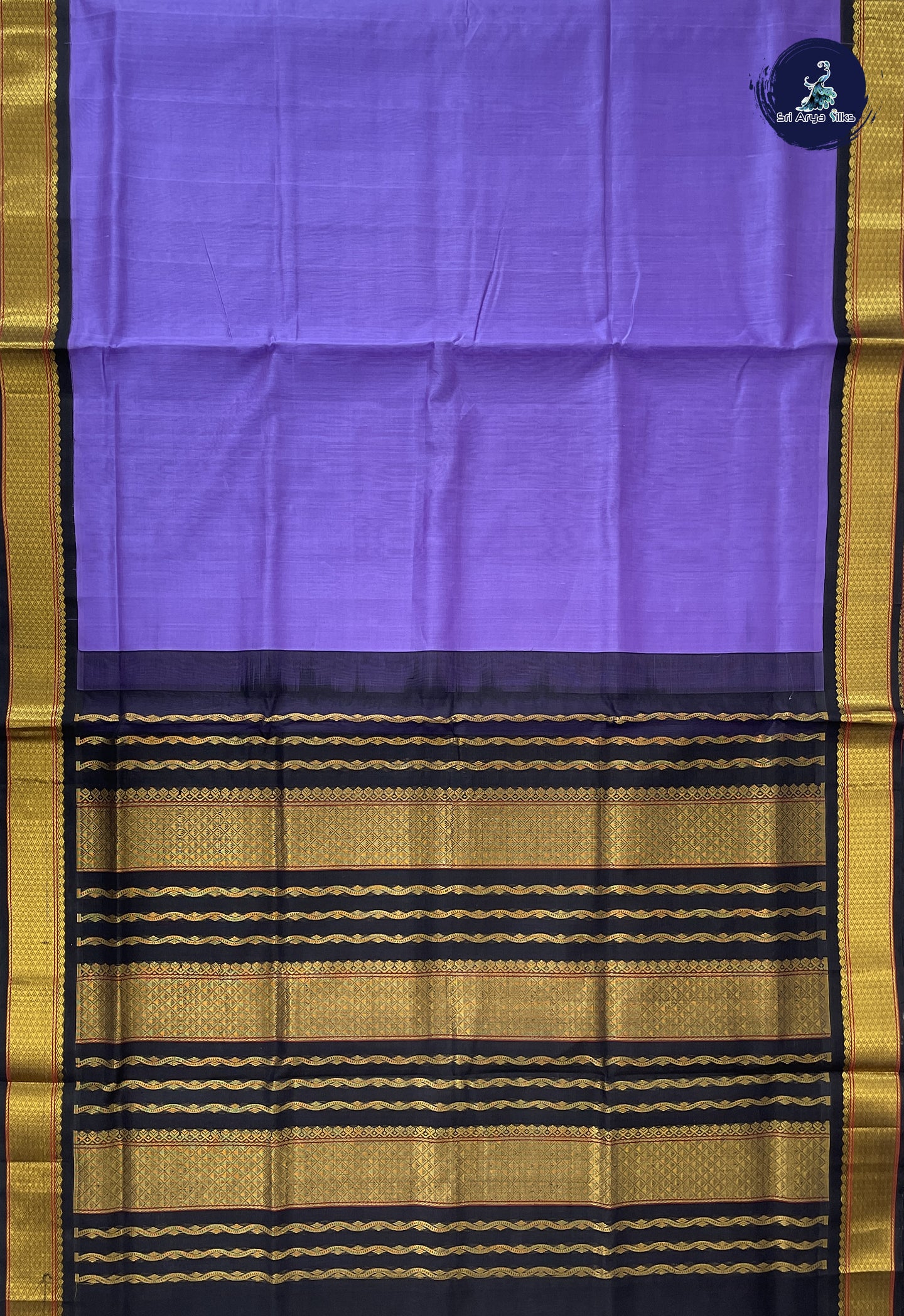 Lavender Korvai Silk Cotton Saree With Plain Pattern