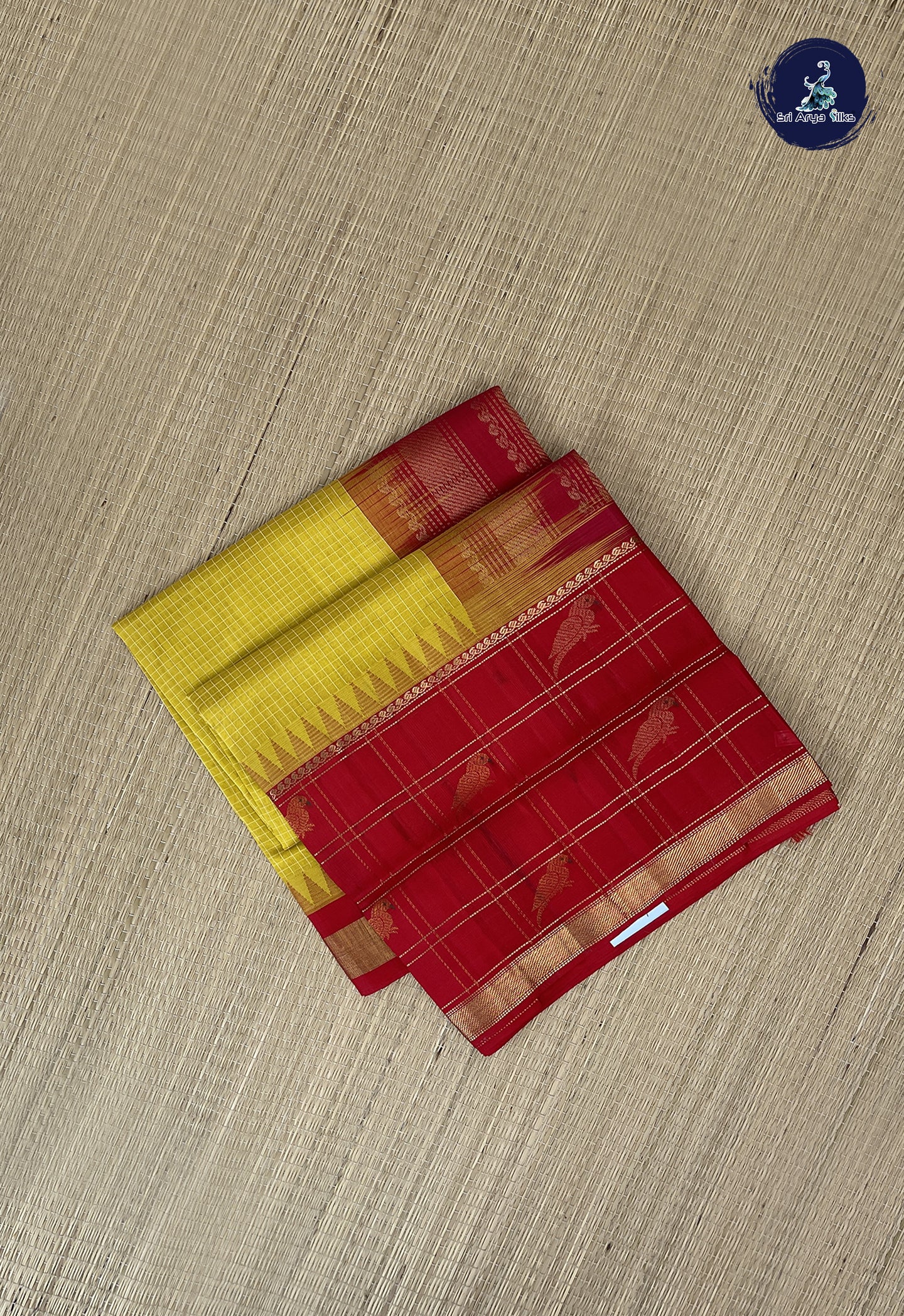 Yellow Checked Saree With Checked Pattern