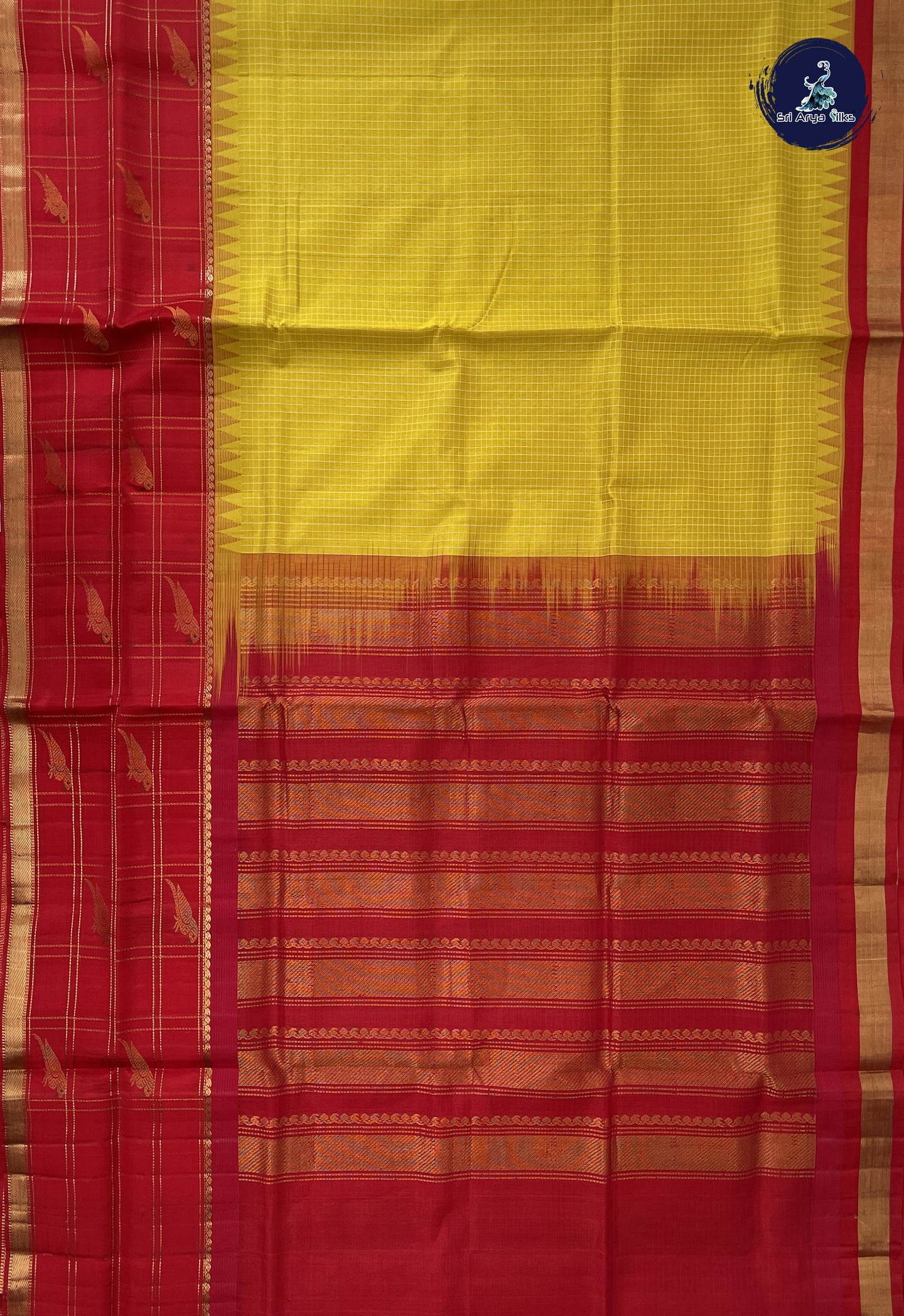 Yellow Checked Saree With Checked Pattern