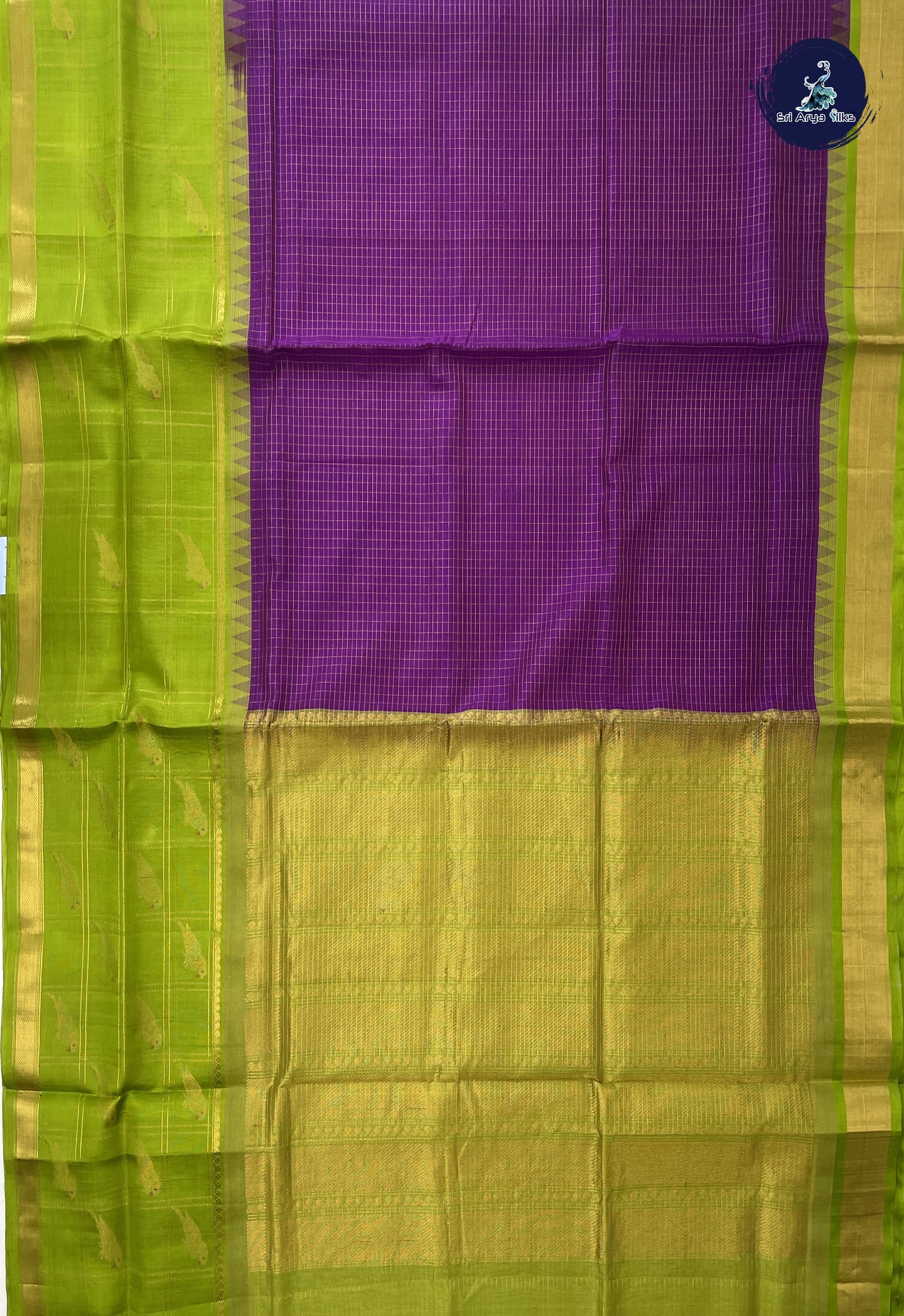 Dark Brinjal Checked Saree With Checked Pattern