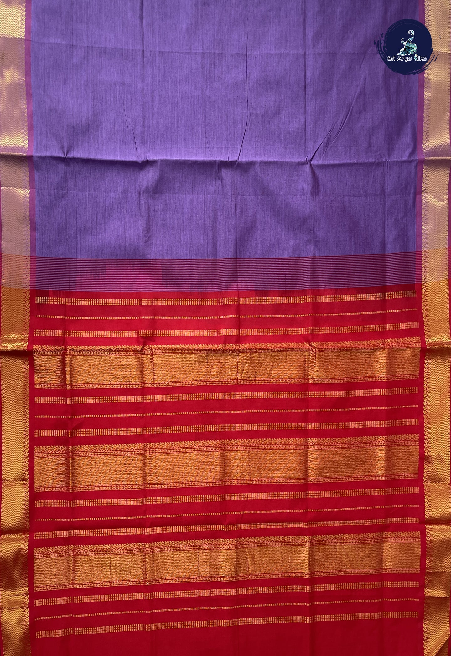 Lavender Kanchi Semi Silk Cotton Saree With Plain Pattern