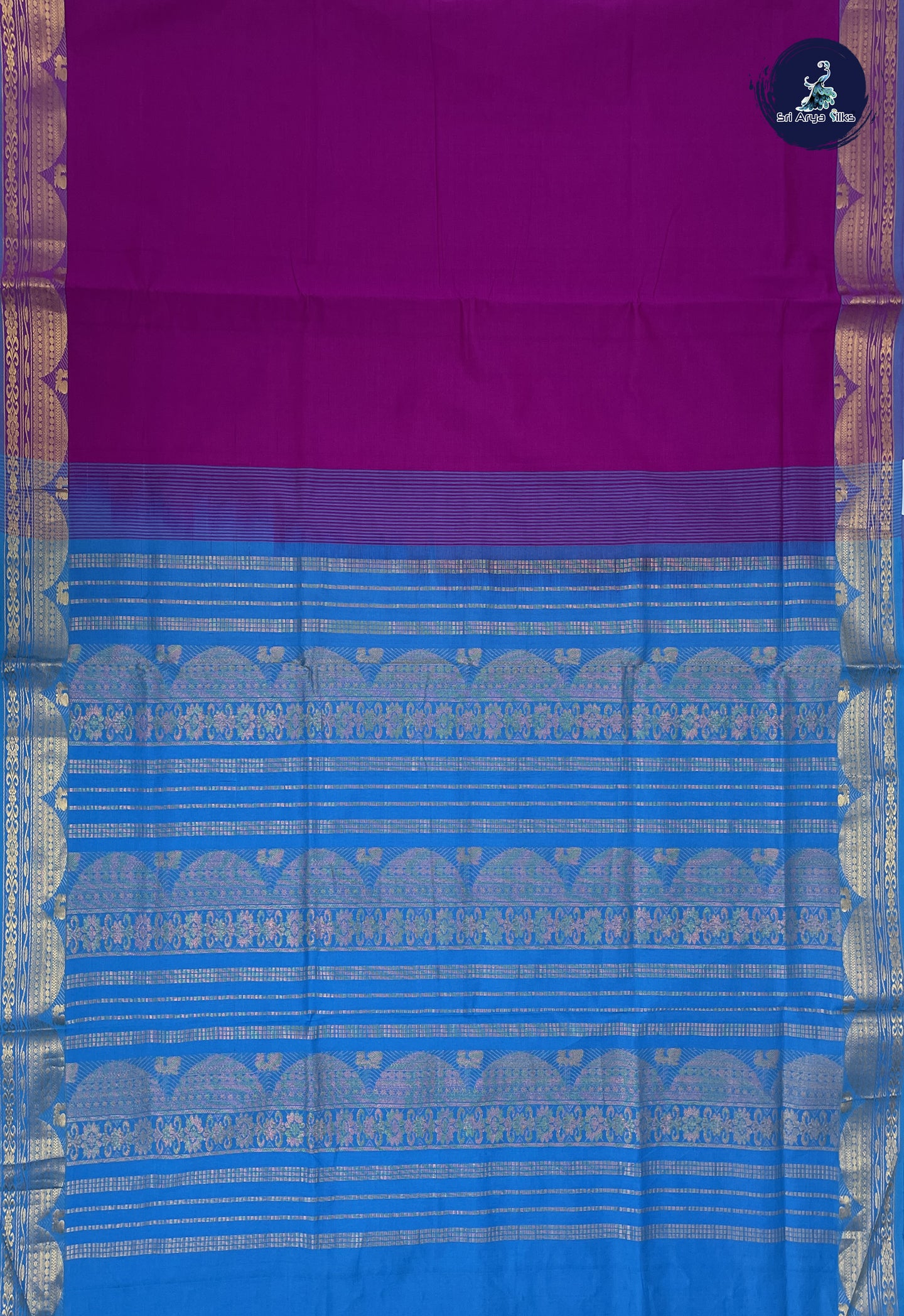 Magenta Purple Kanchi Semi Silk Cotton Saree With Plain Pattern