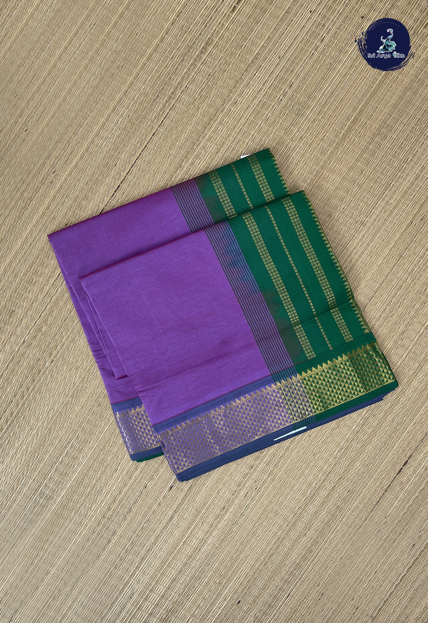 Lavender Kanchi Semi Silk Cotton Saree With Plain Pattern