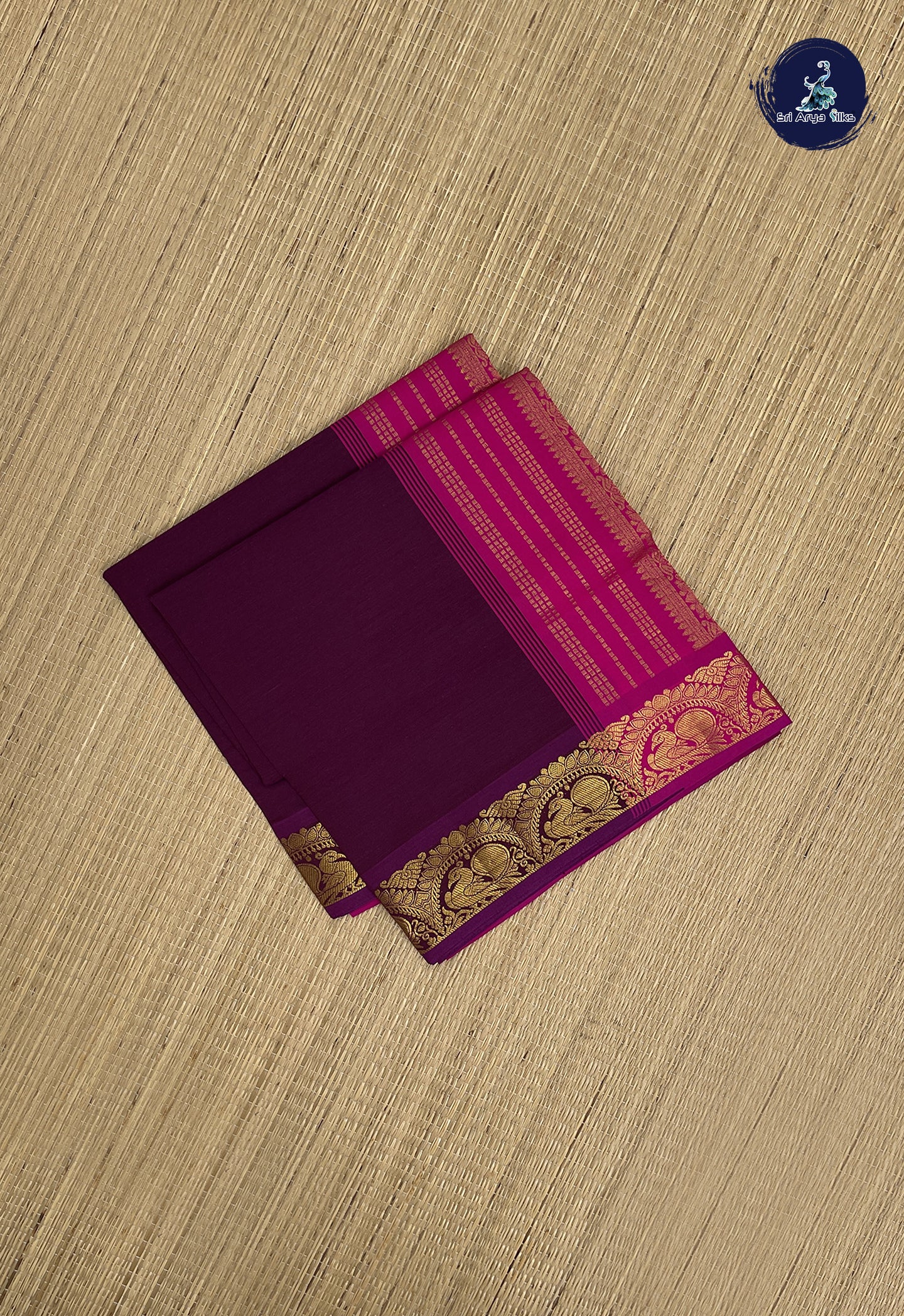 Burgundy Kanchi Semi Silk Cotton Saree With Plain Pattern