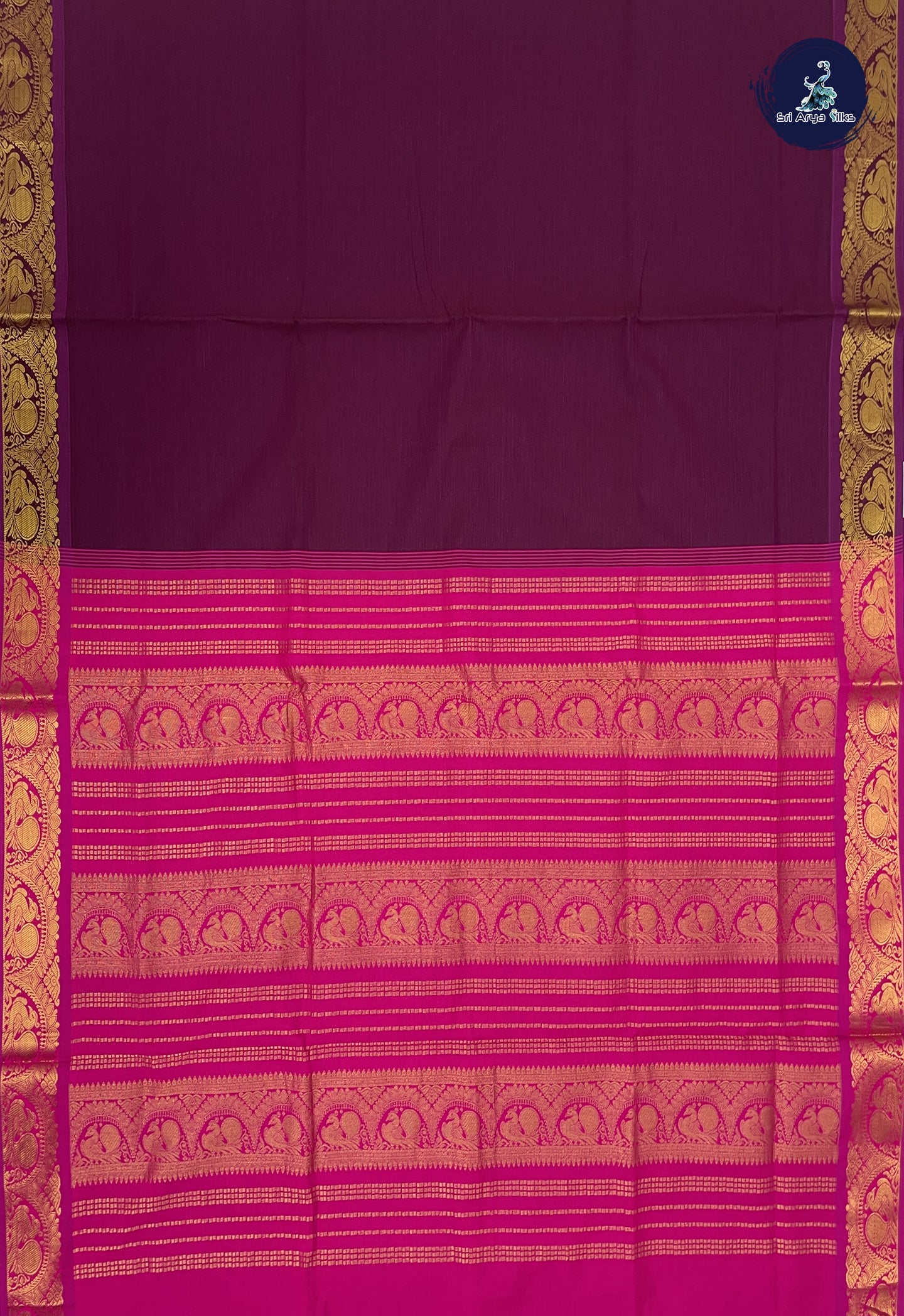 Burgundy Kanchi Semi Silk Cotton Saree With Plain Pattern