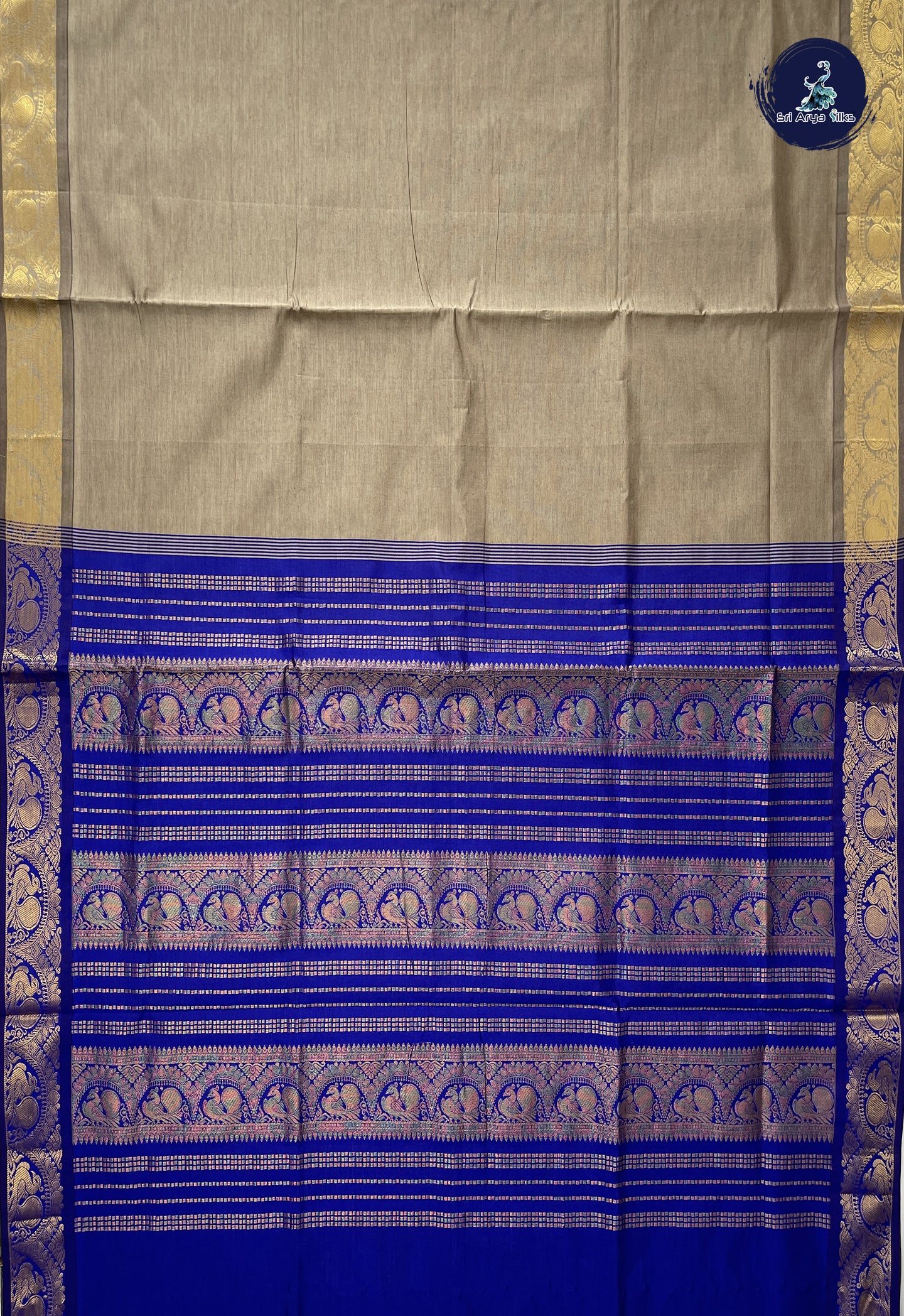 Biscuit Shade Kanchi Semi Silk Cotton Saree With Plain Pattern