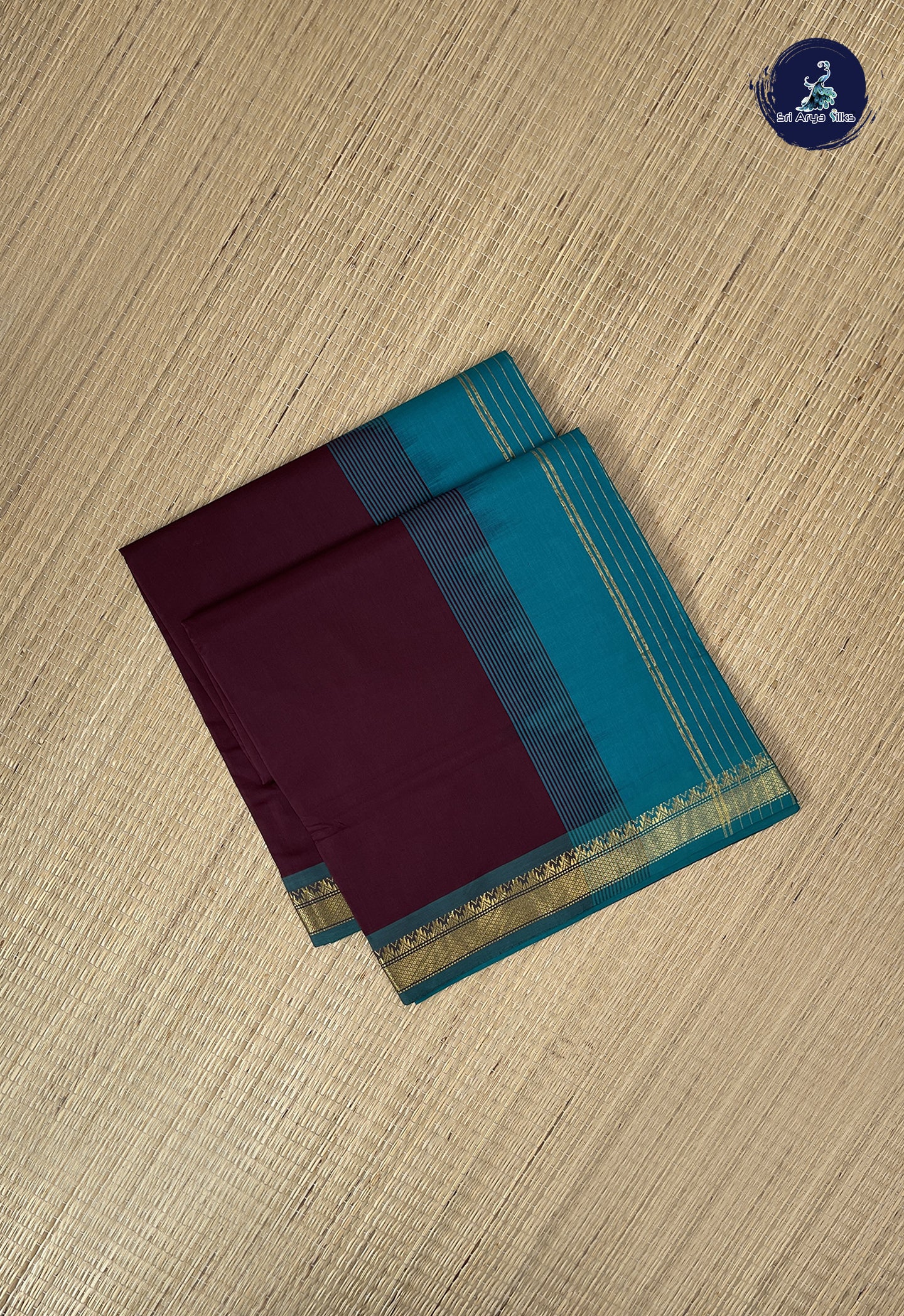 Brown Kanchi Semi Silk Cotton Saree With Plain Pattern