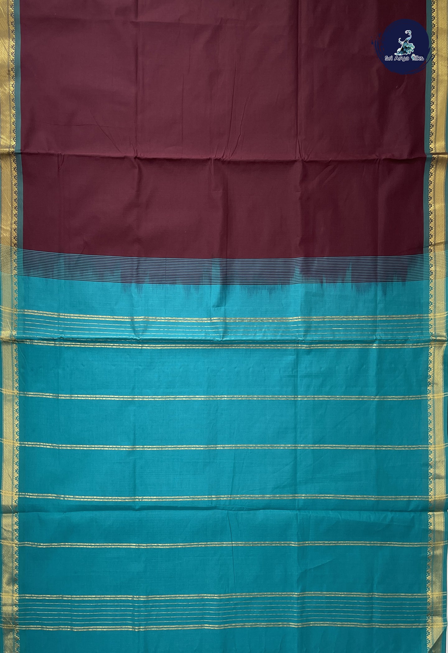 Brown Kanchi Semi Silk Cotton Saree With Plain Pattern