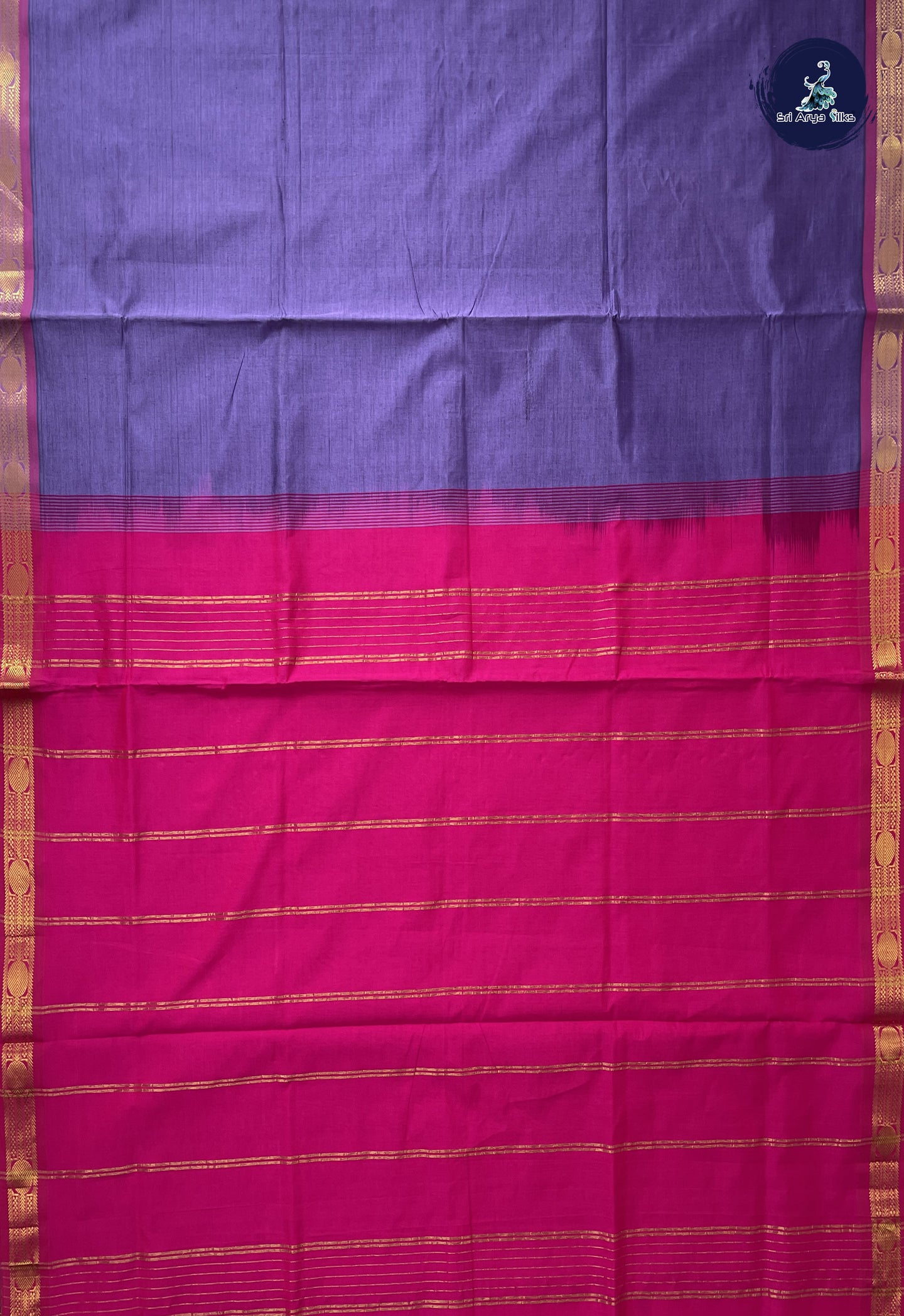 Lavender Kanchi Semi Silk Cotton Saree With Plain Pattern