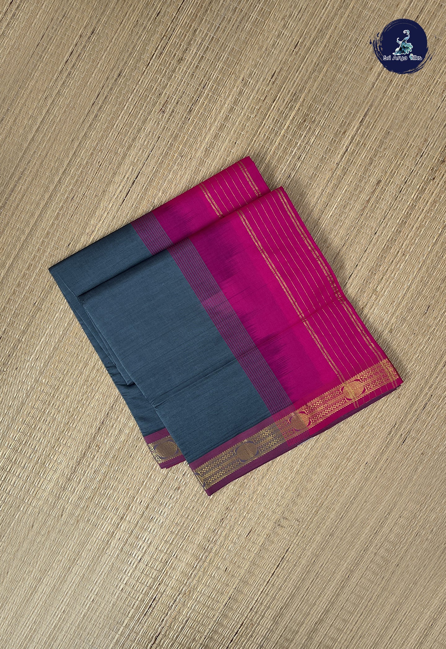 Grey Kanchi Semi Silk Cotton Saree With Plain Pattern