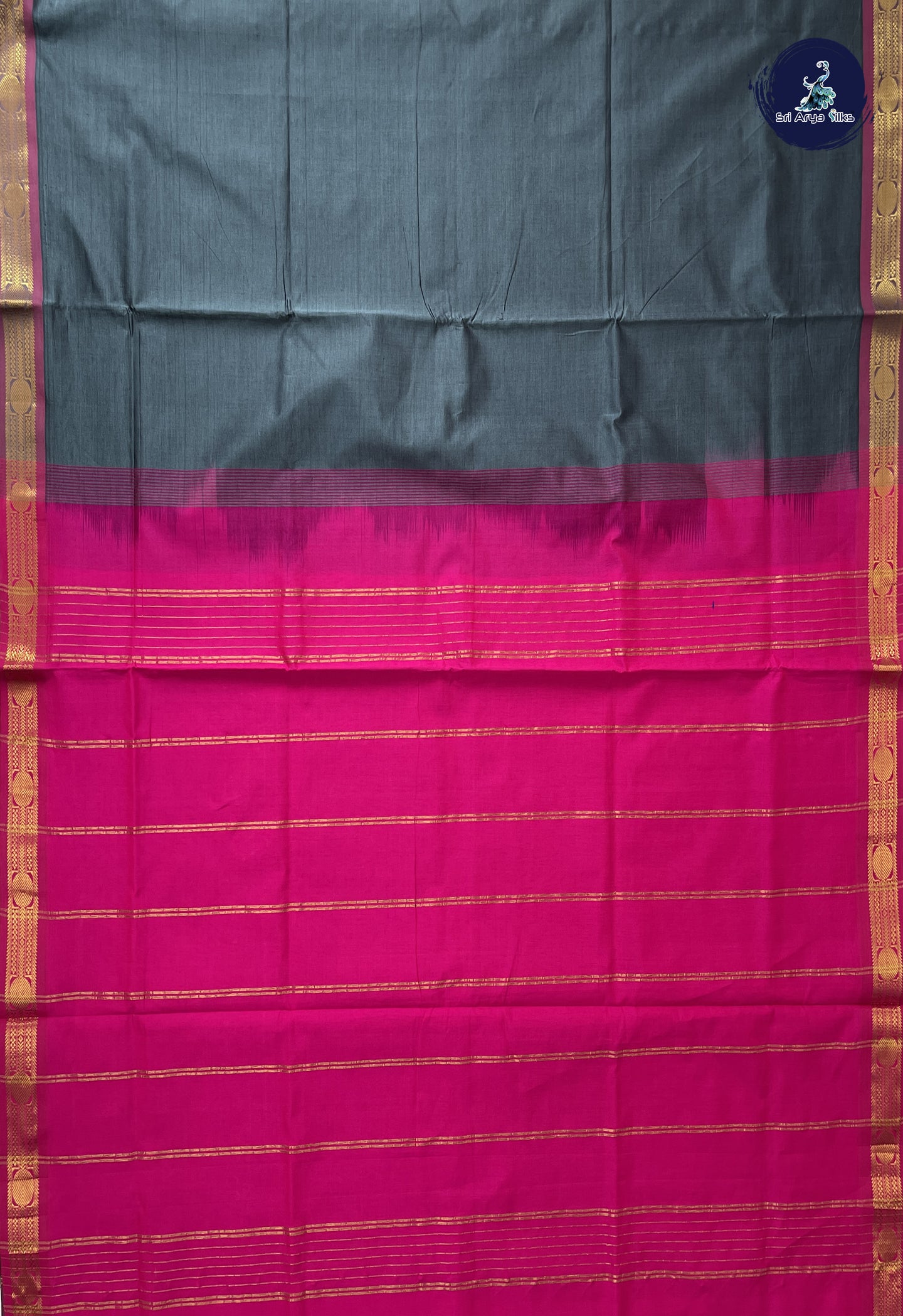 Grey Kanchi Semi Silk Cotton Saree With Plain Pattern