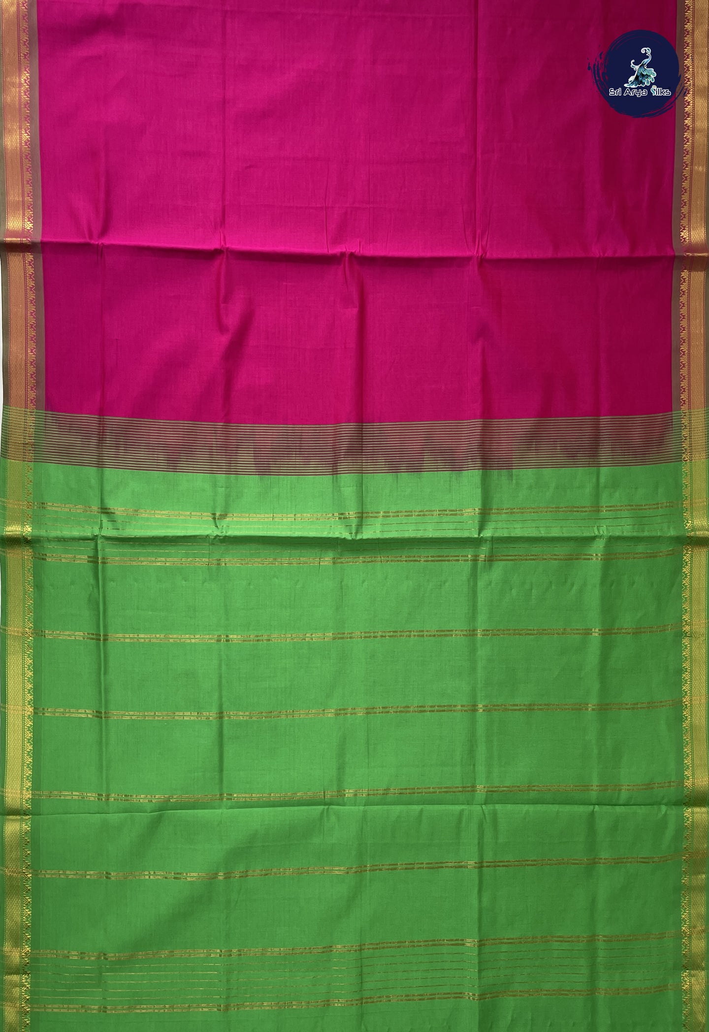 Pink Kanchi Semi Silk Cotton Saree With Plain Pattern