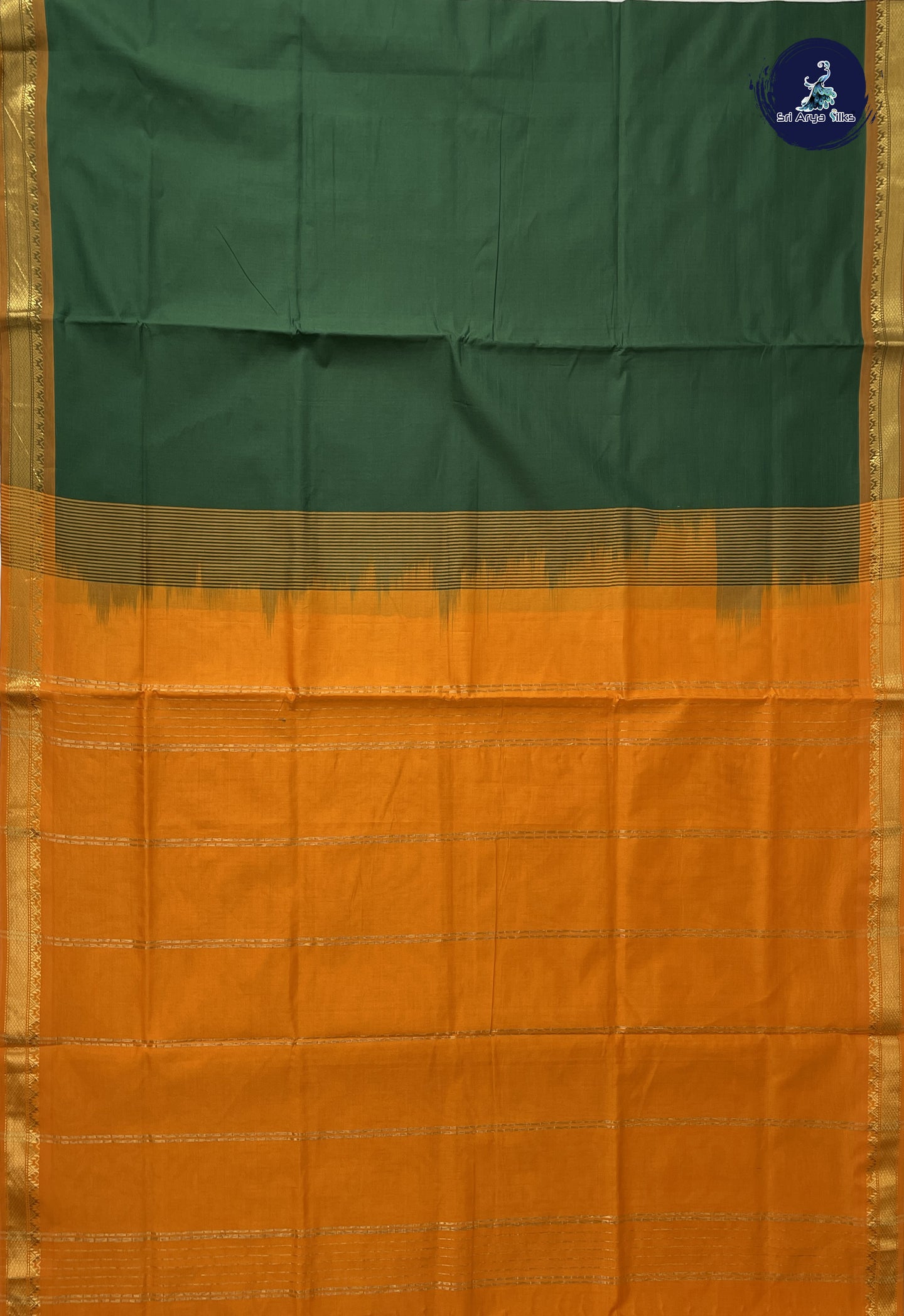 Dark Green Kanchi Semi Silk Cotton Saree With Plain Pattern