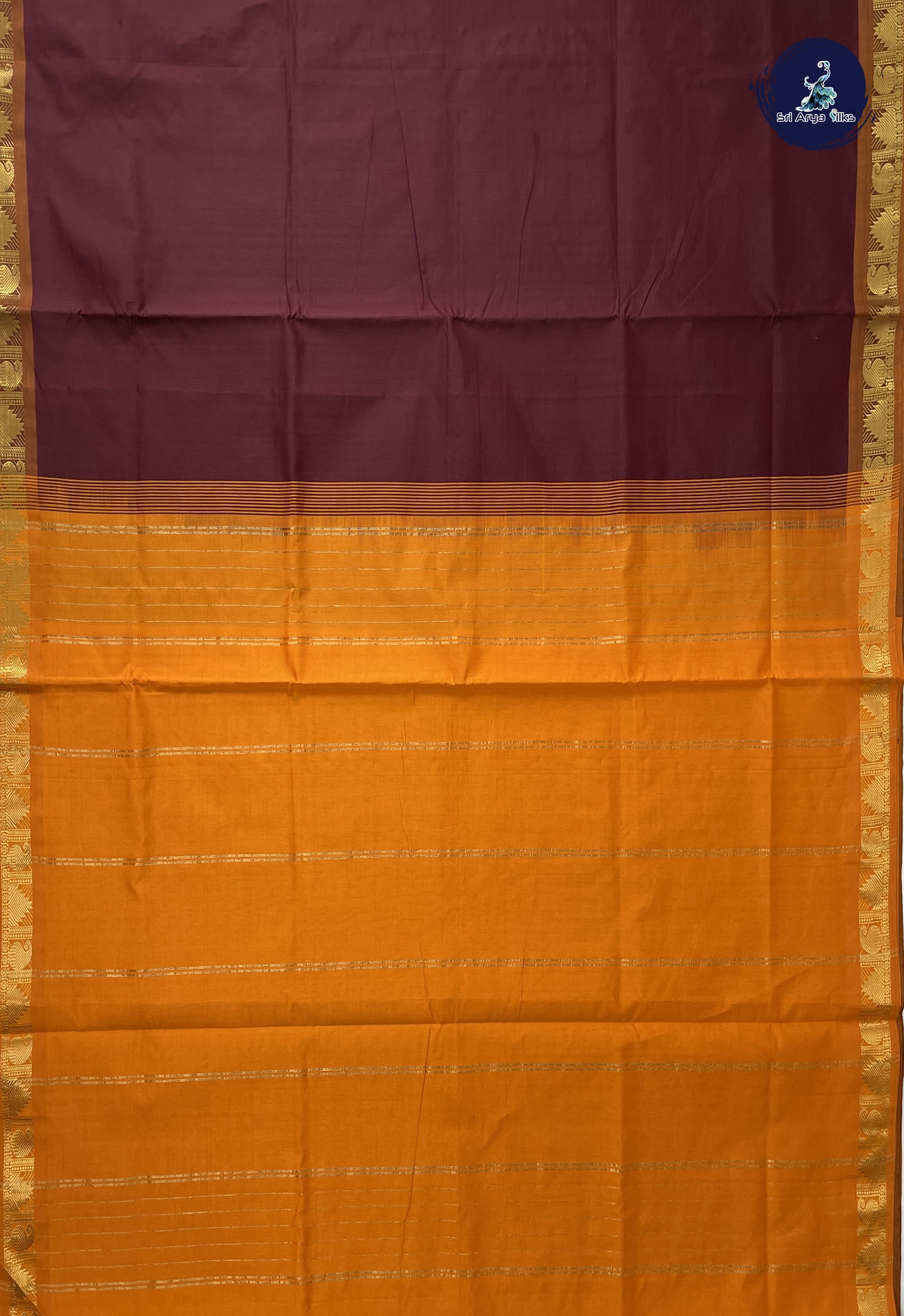 Brown Kanchi Semi Silk Cotton Saree With Plain Pattern