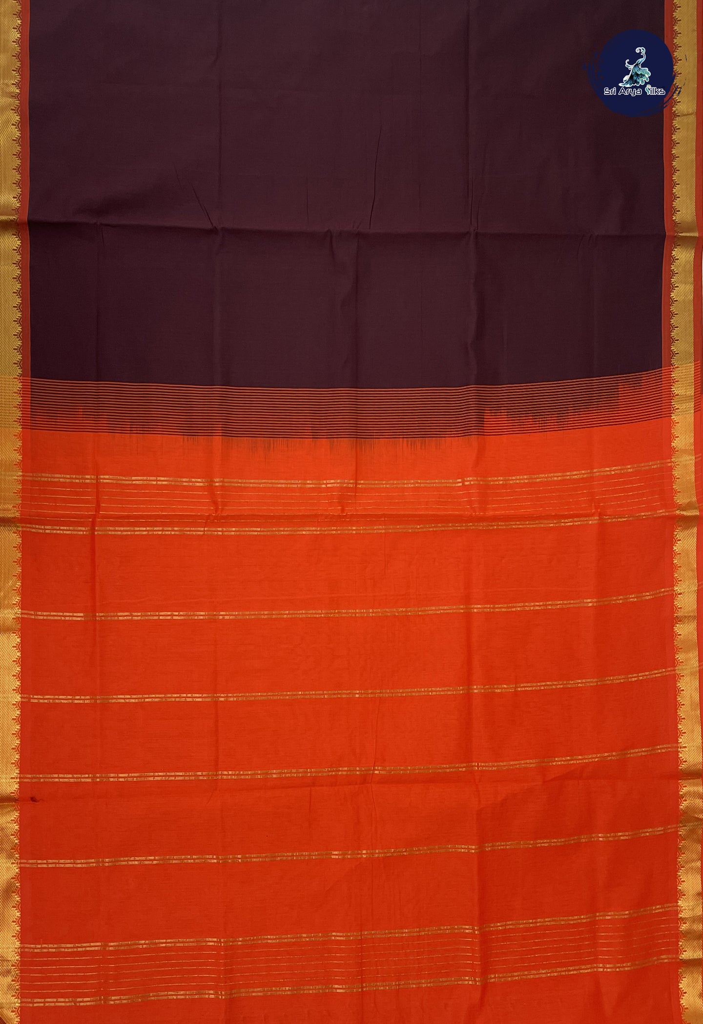 Brown Kanchi Semi Silk Cotton Saree With Plain Pattern