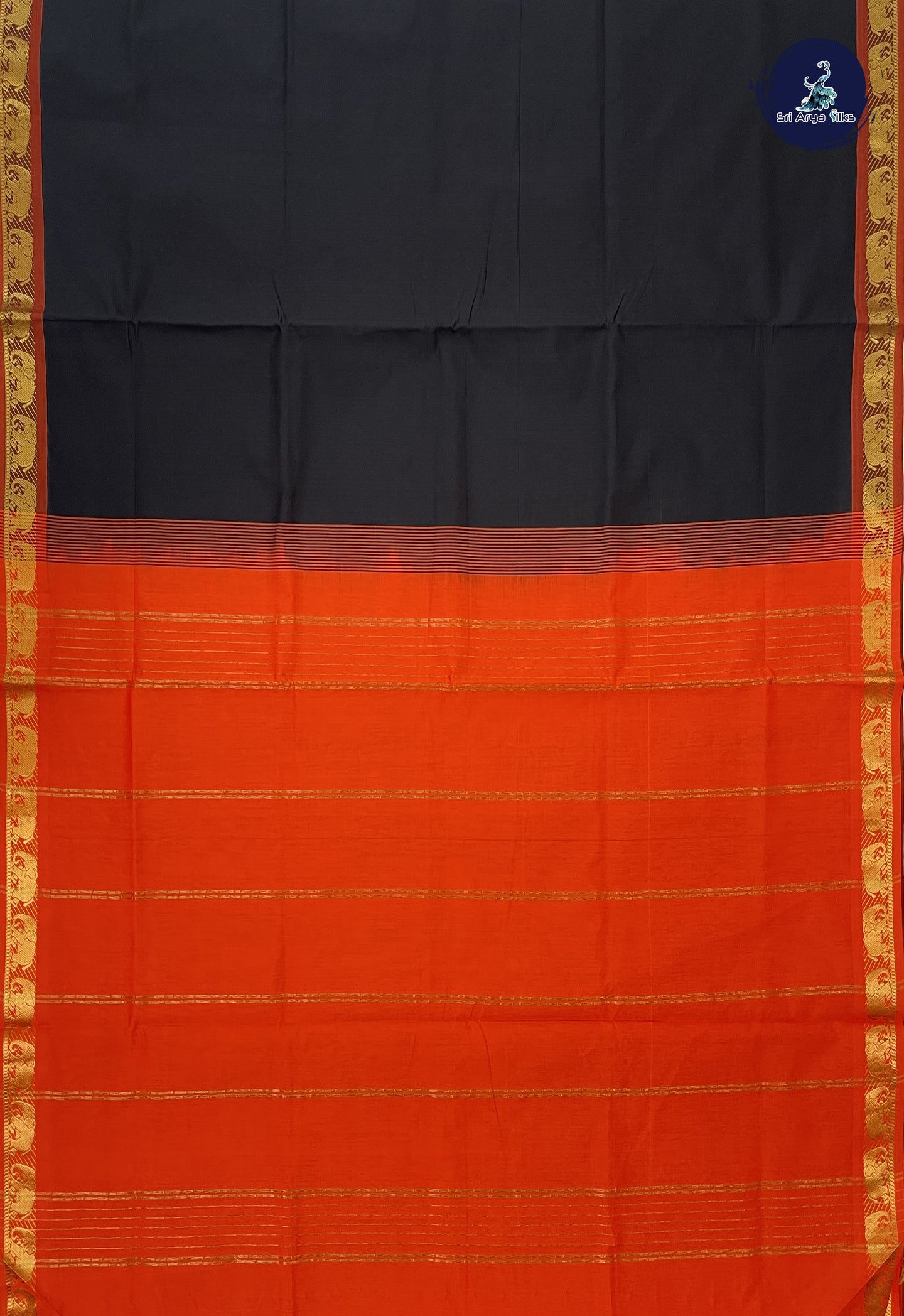Black Kanchi Semi Silk Cotton Saree With Plain Pattern