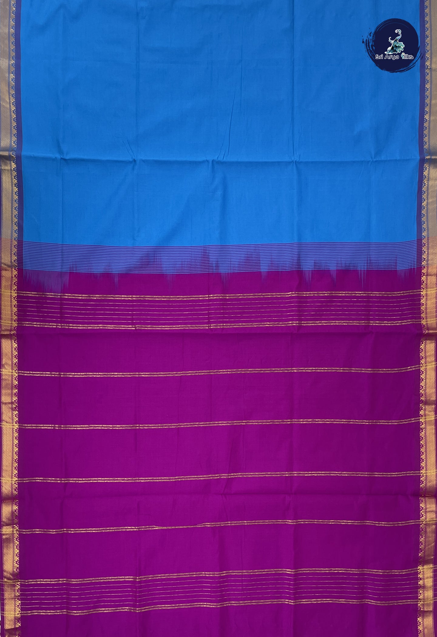 Copper Sulphate Blue Kanchi Semi Silk Cotton Saree With Plain Pattern