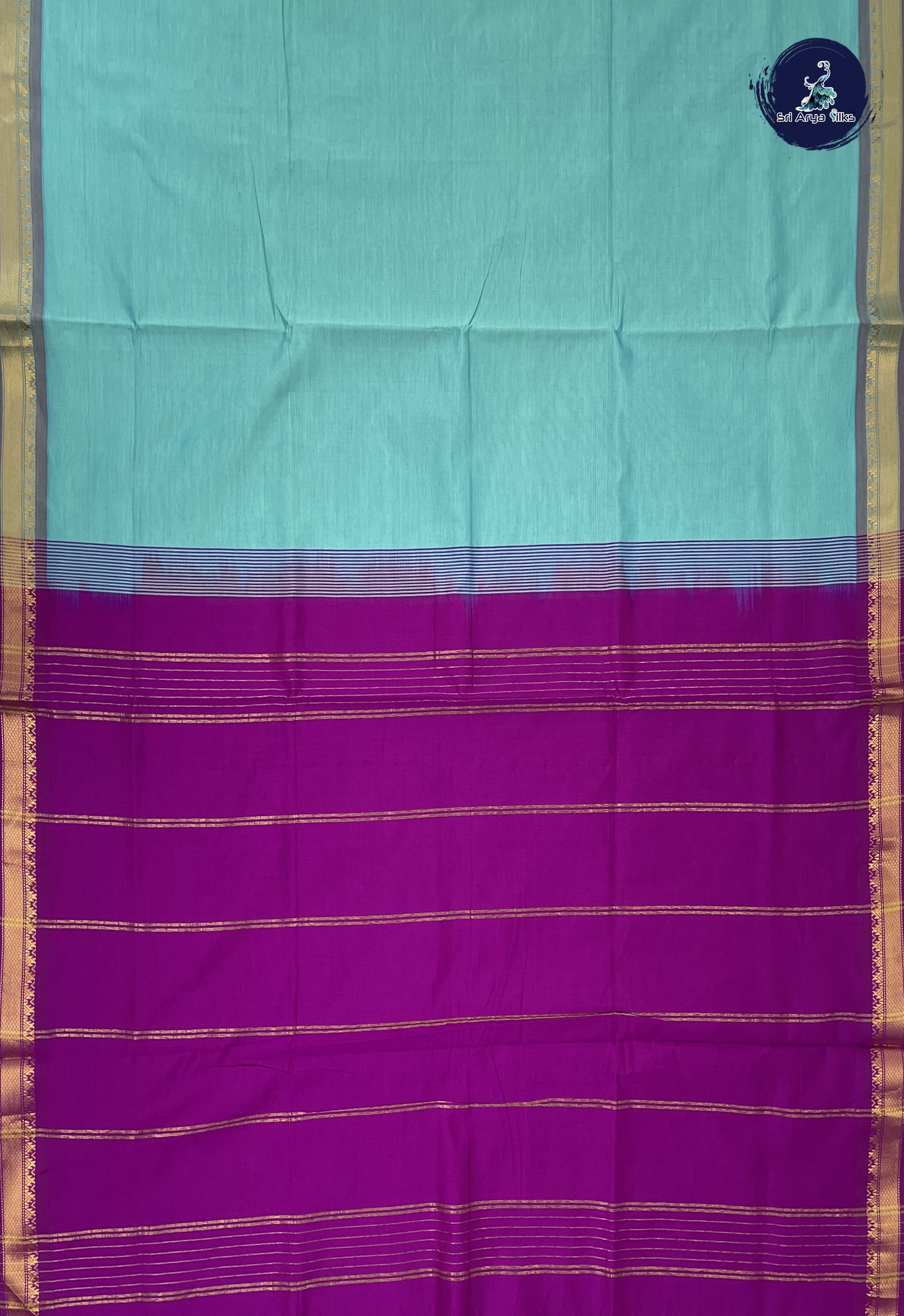 Turquoise Kanchi Semi Silk Cotton Saree With Plain Pattern