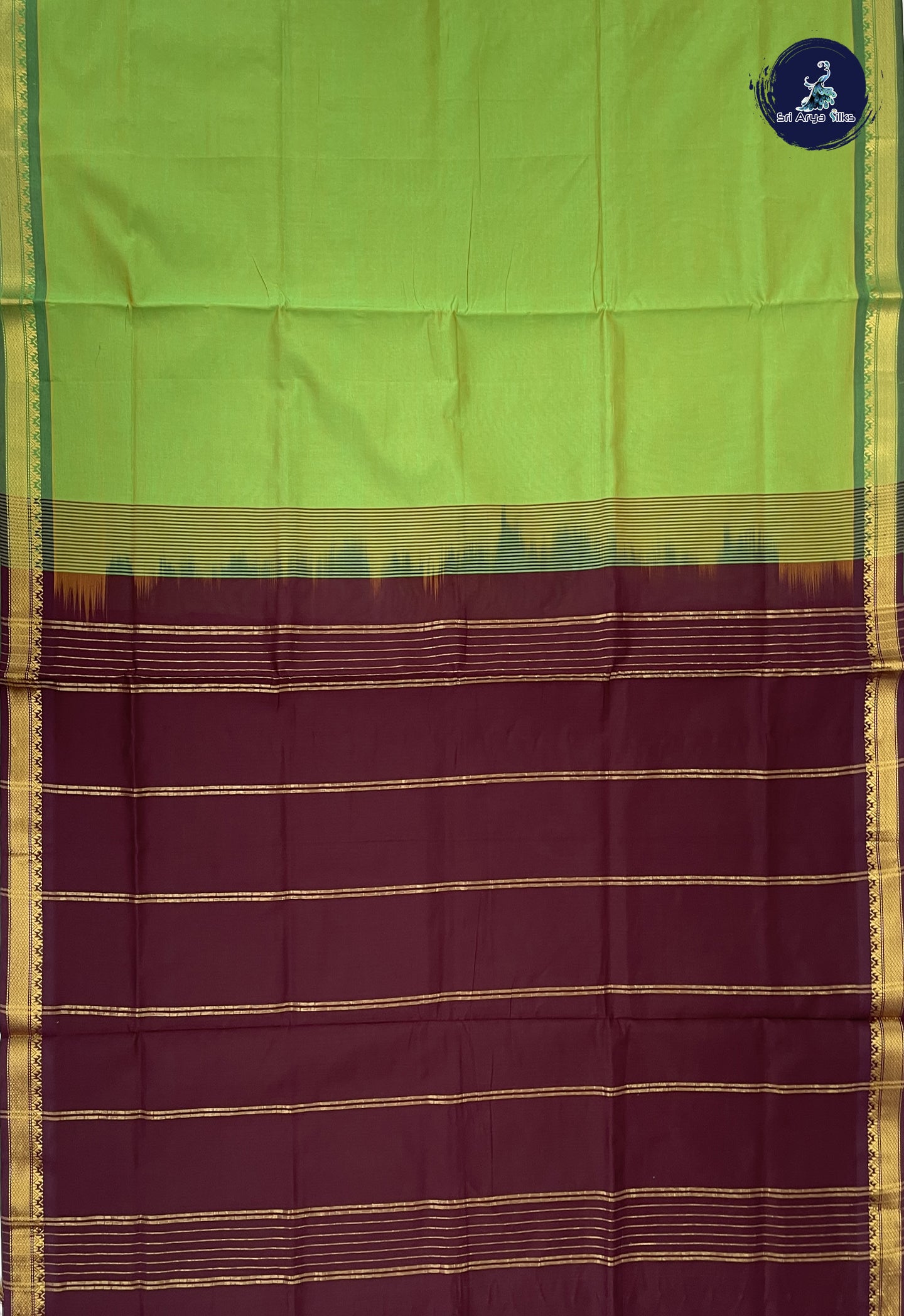 Dual Tone Green Kanchi Semi Silk Cotton Saree With Plain Pattern