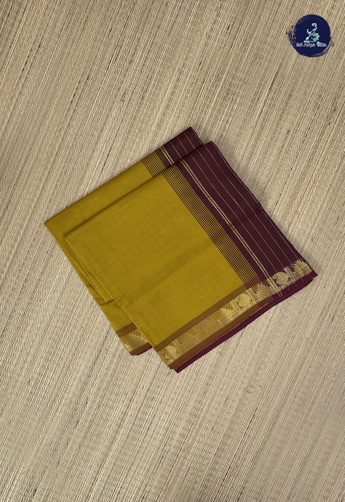 Mustard Yellow Kanchi Semi Silk Cotton Saree With Plain Pattern