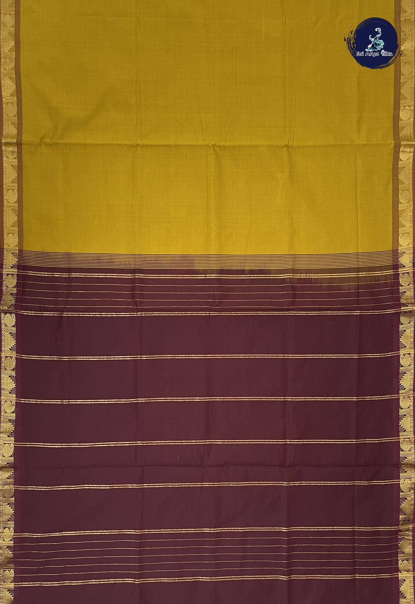 Mustard Yellow Kanchi Semi Silk Cotton Saree With Plain Pattern