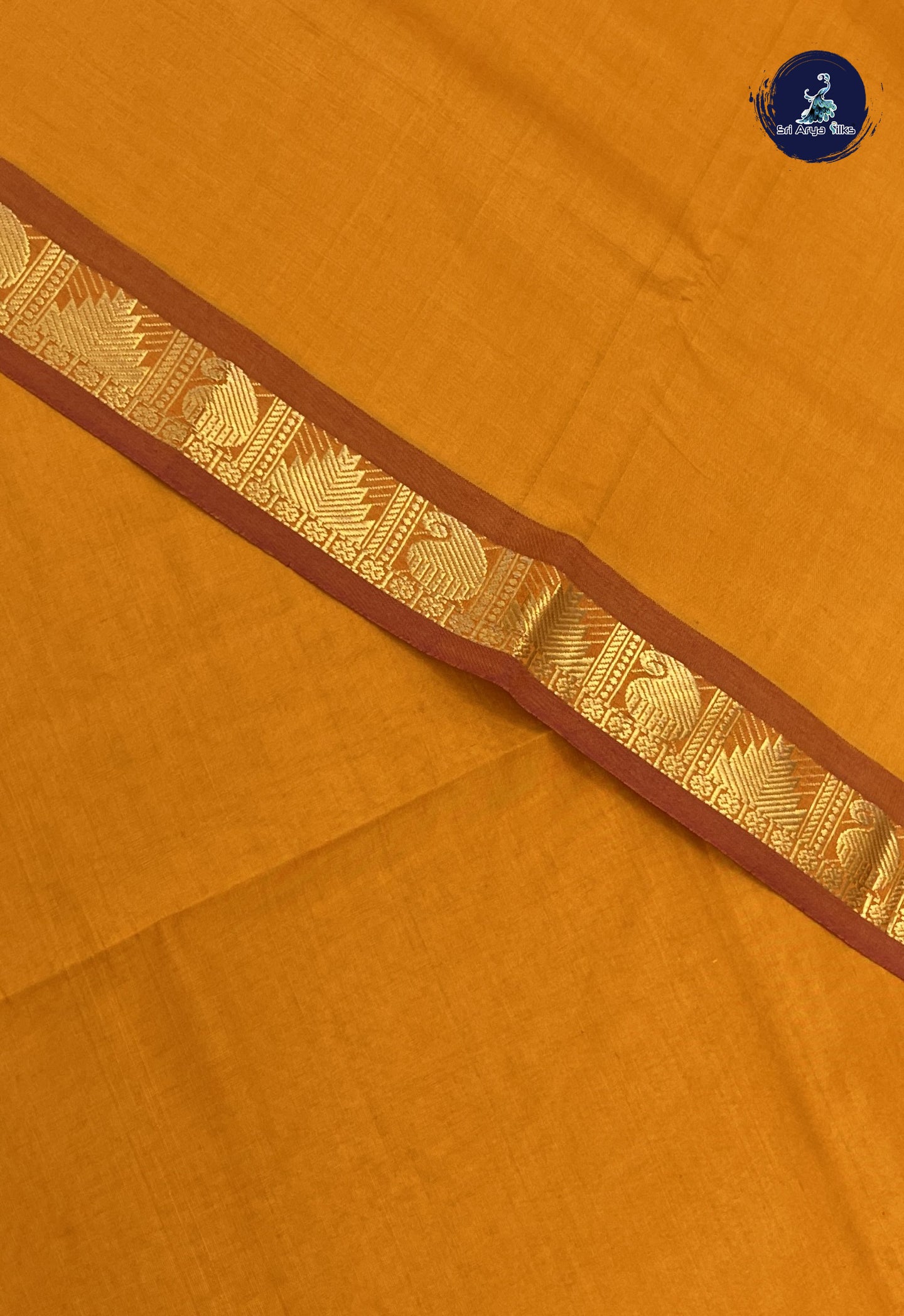 Turmeric Yellow Kanchi Semi Silk Cotton Saree With Plain Pattern