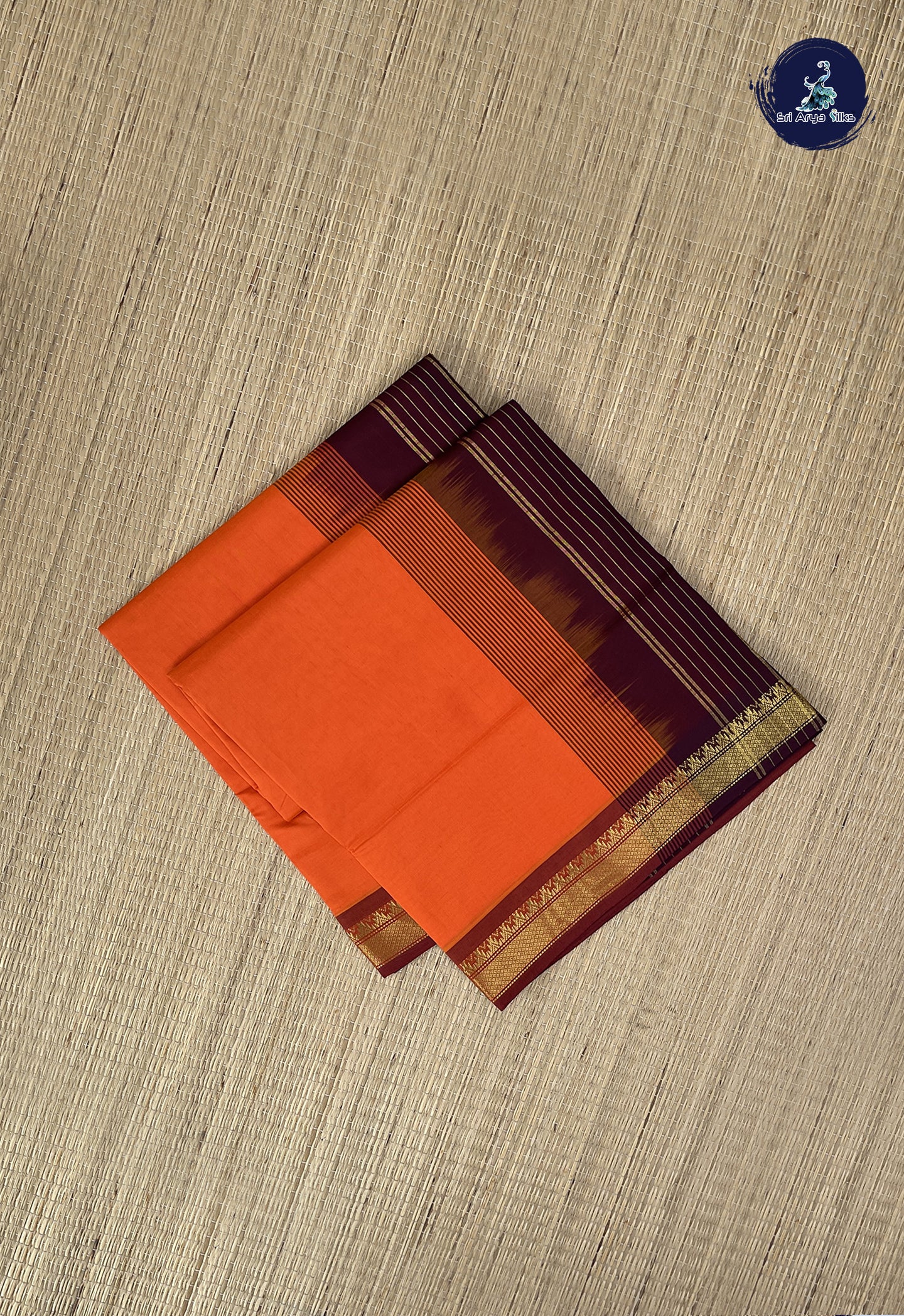 Orange Kanchi Semi Silk Cotton Saree With Plain Pattern