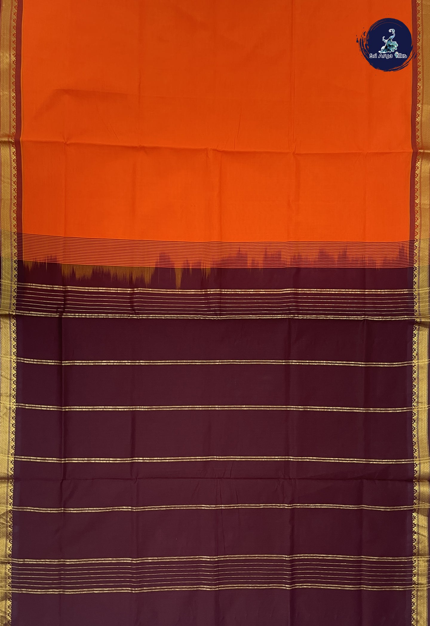 Orange Kanchi Semi Silk Cotton Saree With Plain Pattern