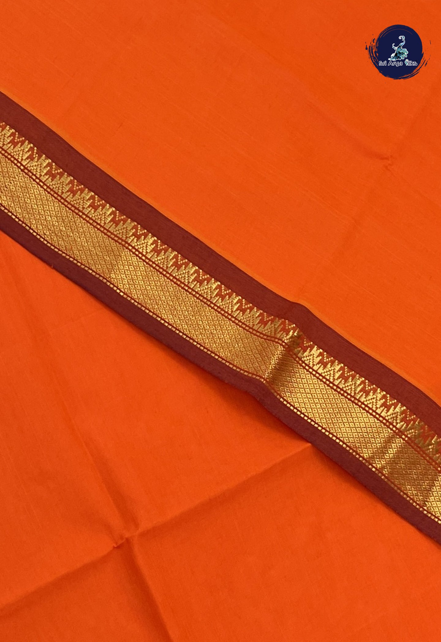 Orange Kanchi Semi Silk Cotton Saree With Plain Pattern