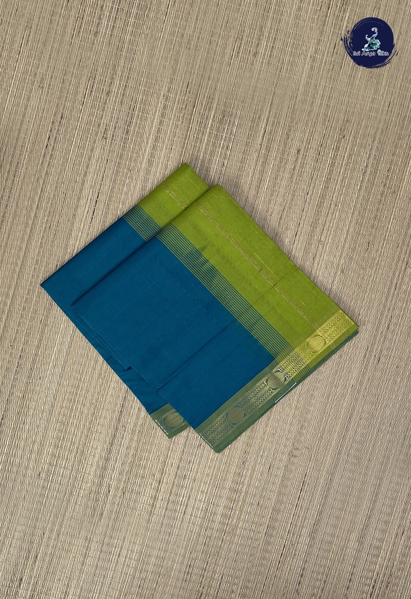 Peacock Green Kanchi Semi Silk Cotton Saree With Plain Pattern