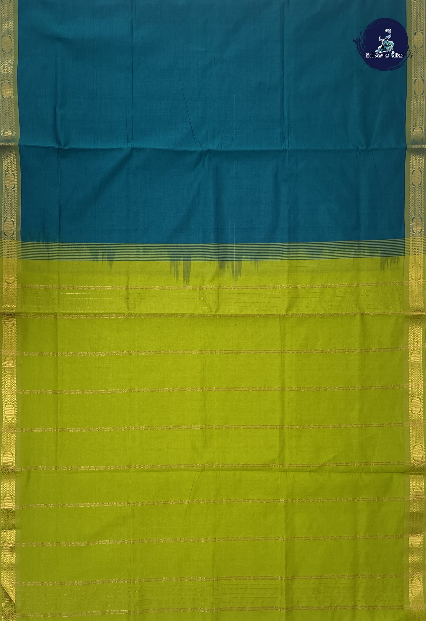 Peacock Green Kanchi Semi Silk Cotton Saree With Plain Pattern