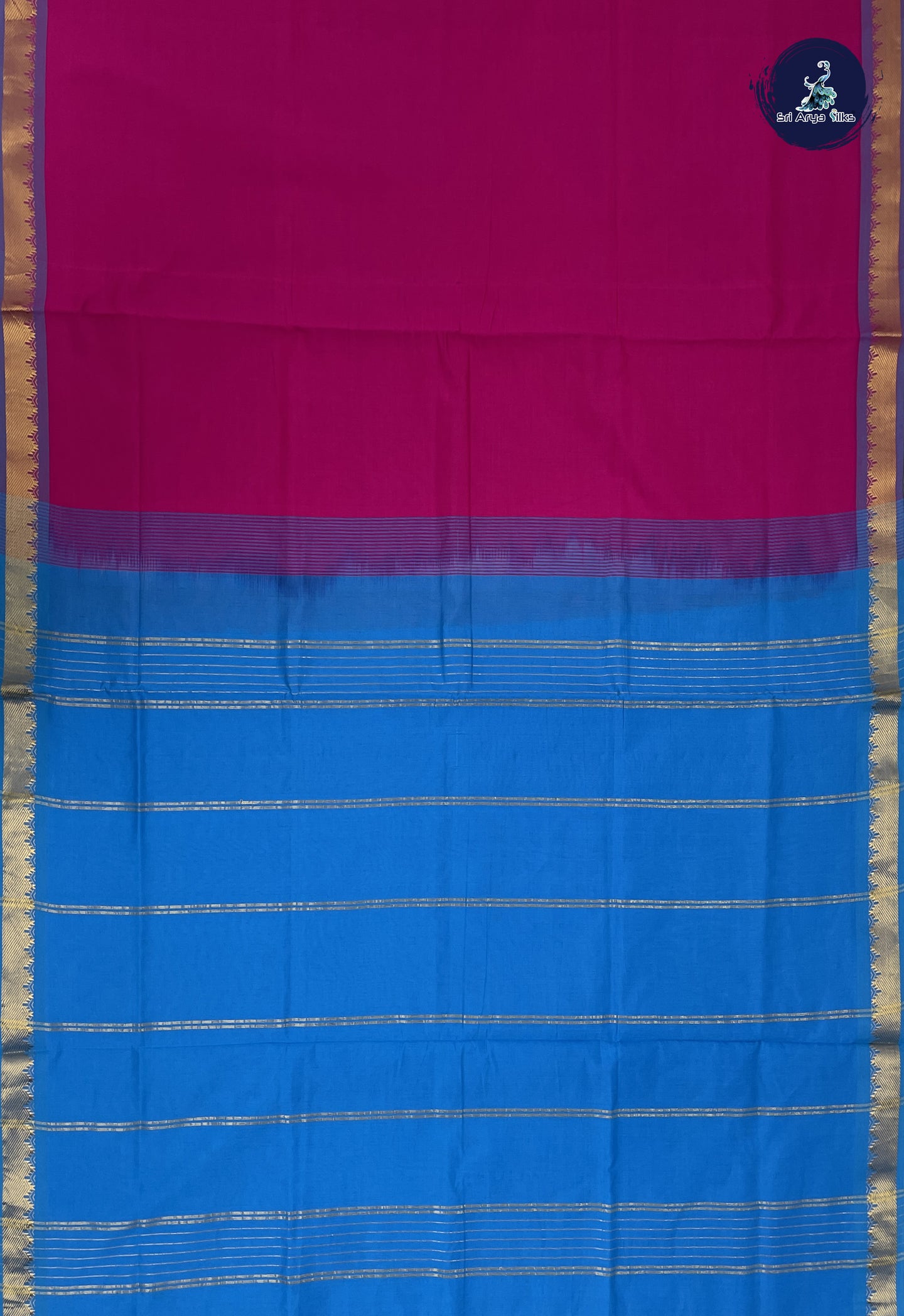 Magenta Pink Kanchi Semi Silk Cotton Saree With Plain Pattern