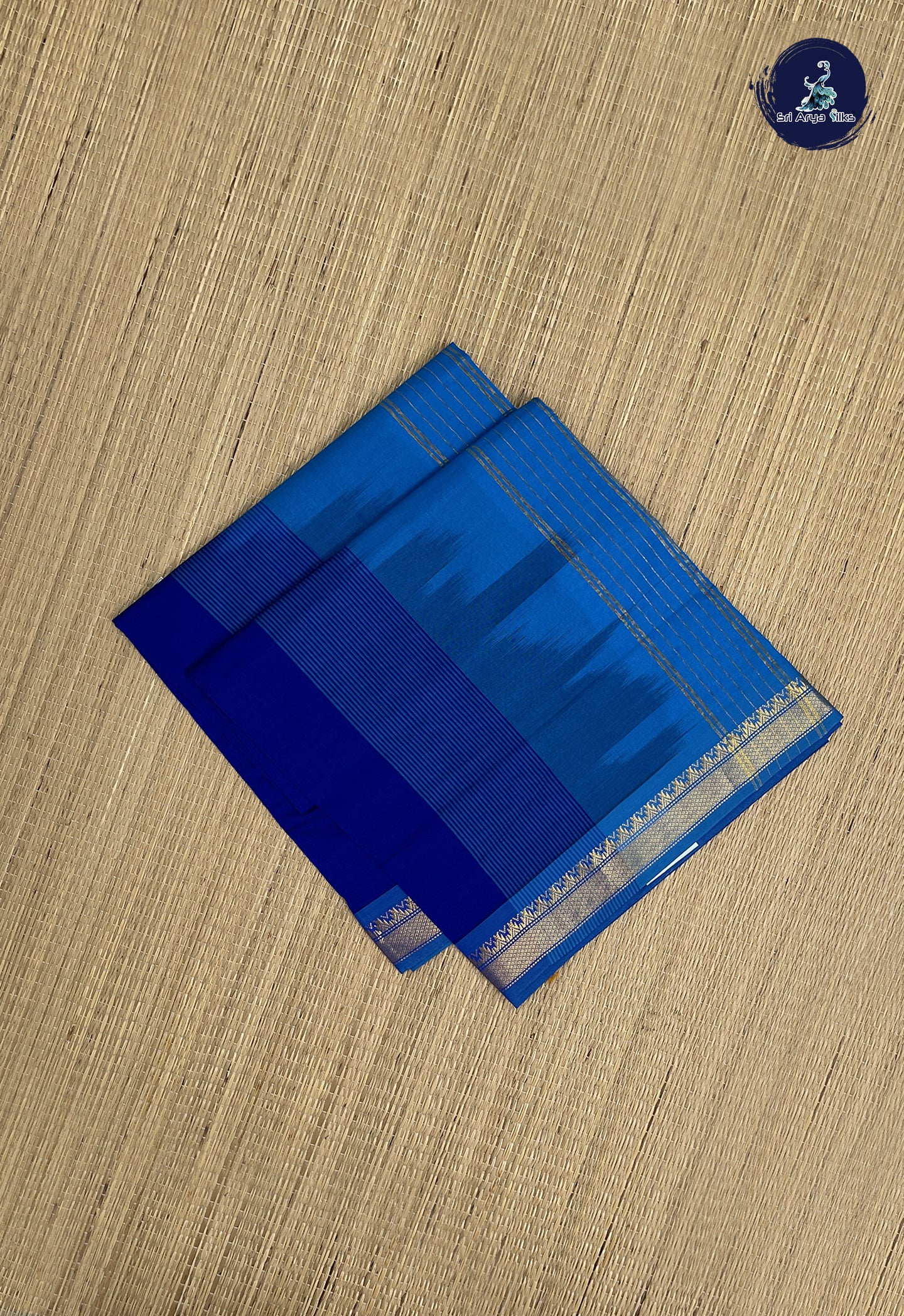 MS Blue Kanchi Semi Silk Cotton Saree With Plain Pattern