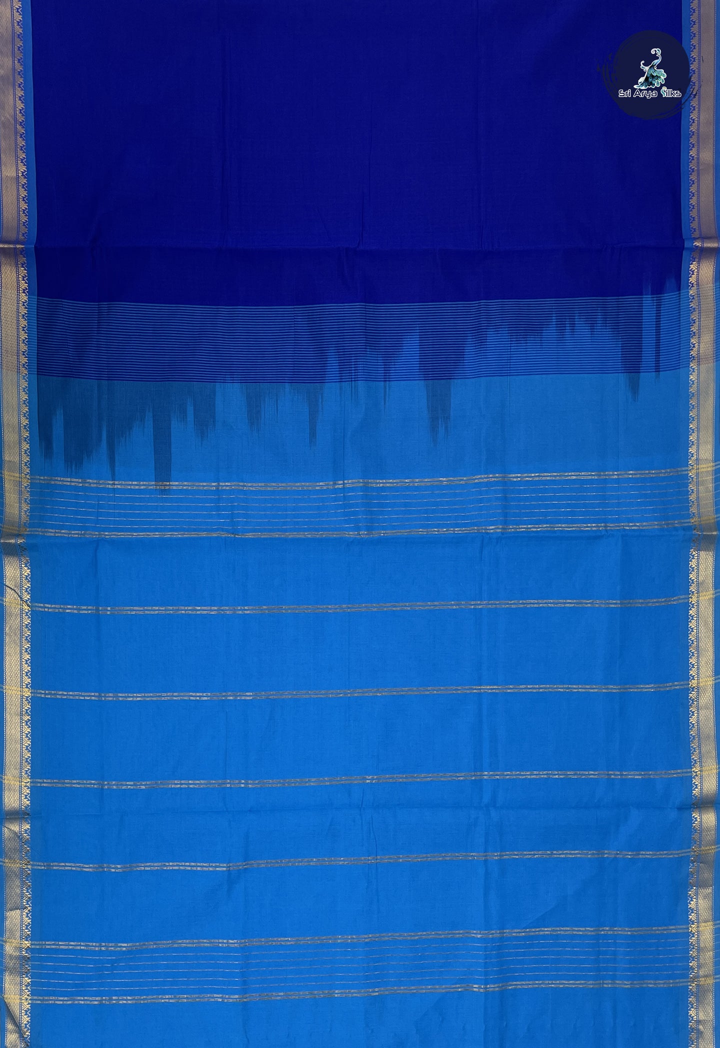 MS Blue Kanchi Semi Silk Cotton Saree With Plain Pattern