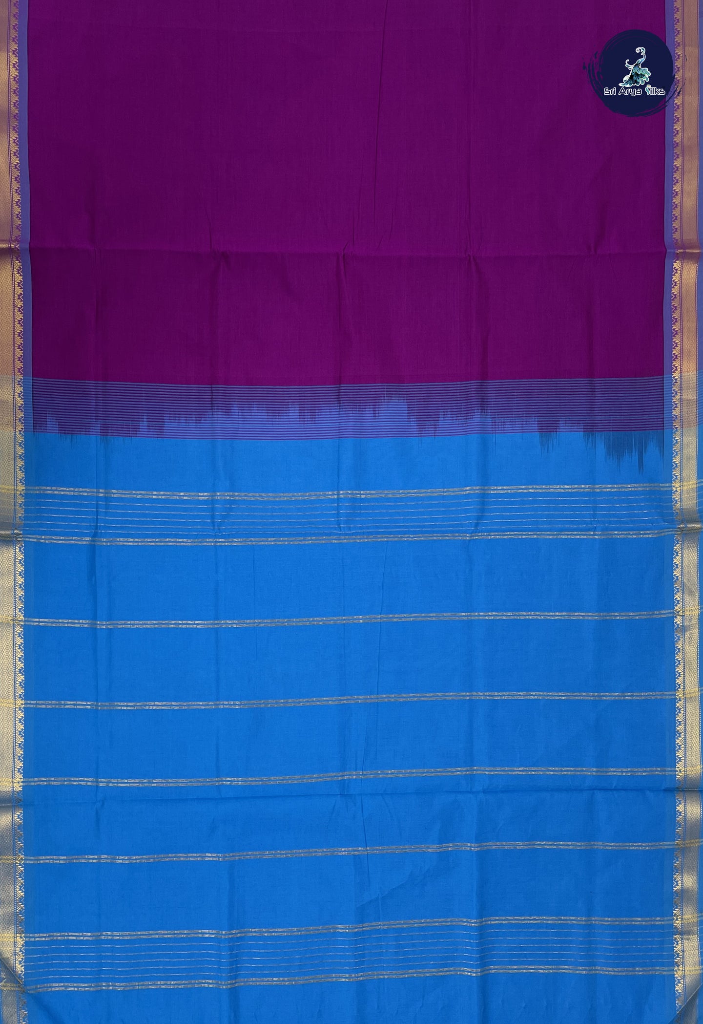 Purple Kanchi Semi Silk Cotton Saree With Plain Pattern