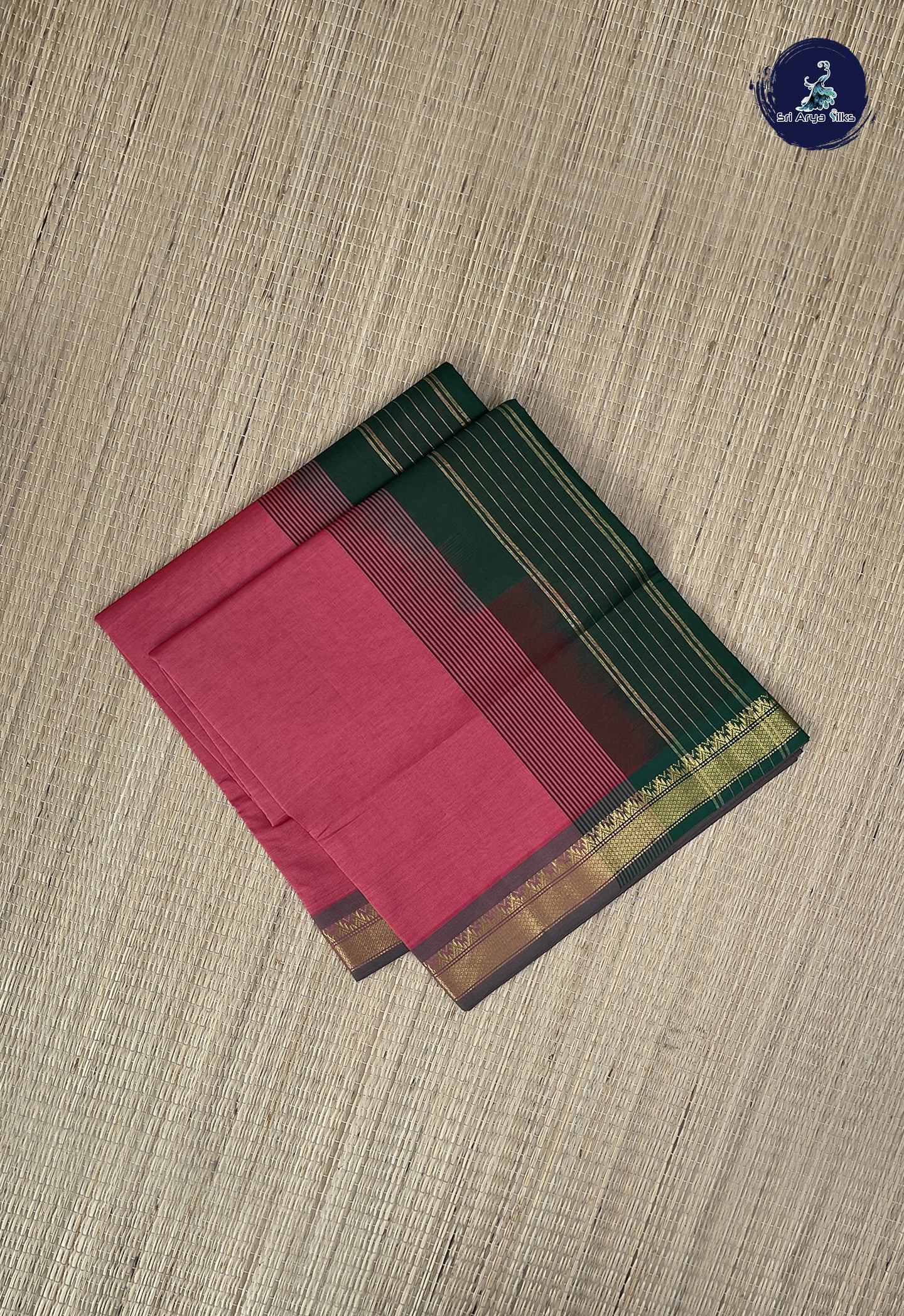 Orangish Pink Kanchi Semi Silk Cotton Saree With Plain Pattern