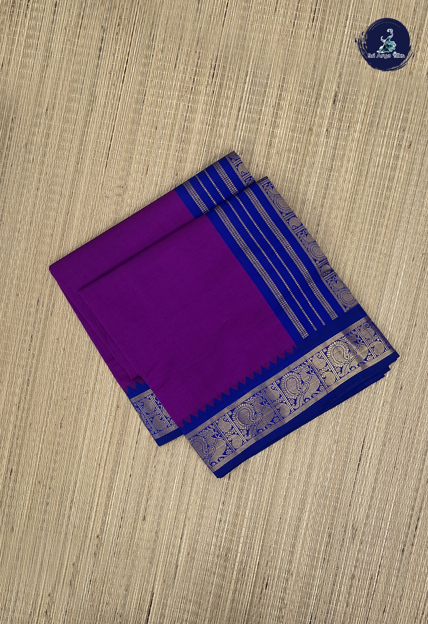 Purple Kanchi Semi Silk Cotton Saree With Plain Pattern