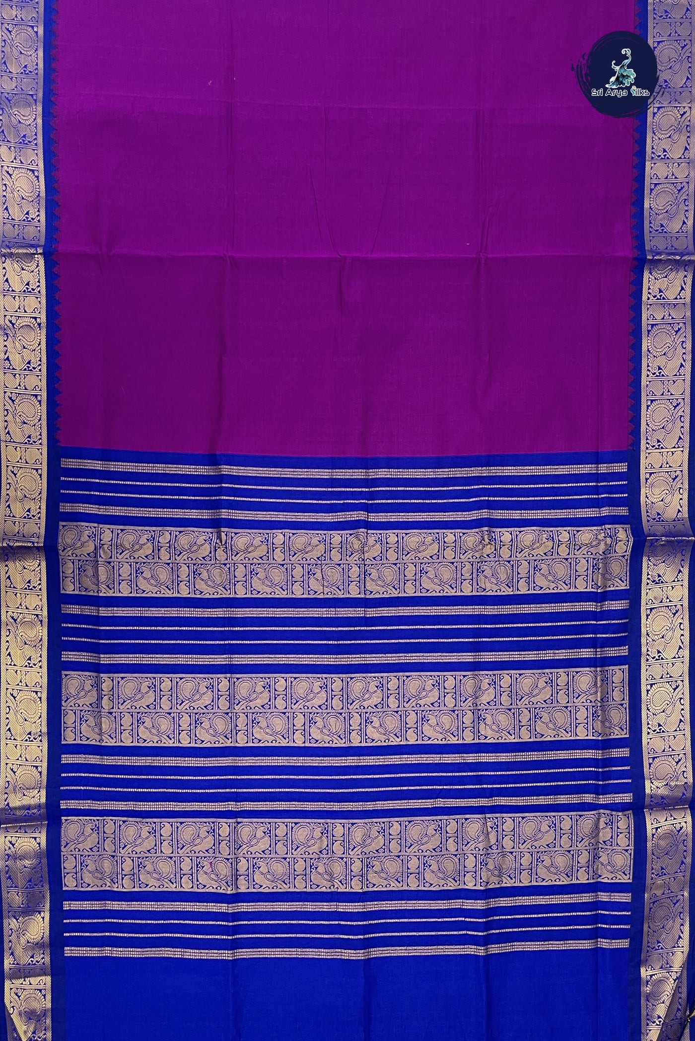 Purple Kanchi Semi Silk Cotton Saree With Plain Pattern