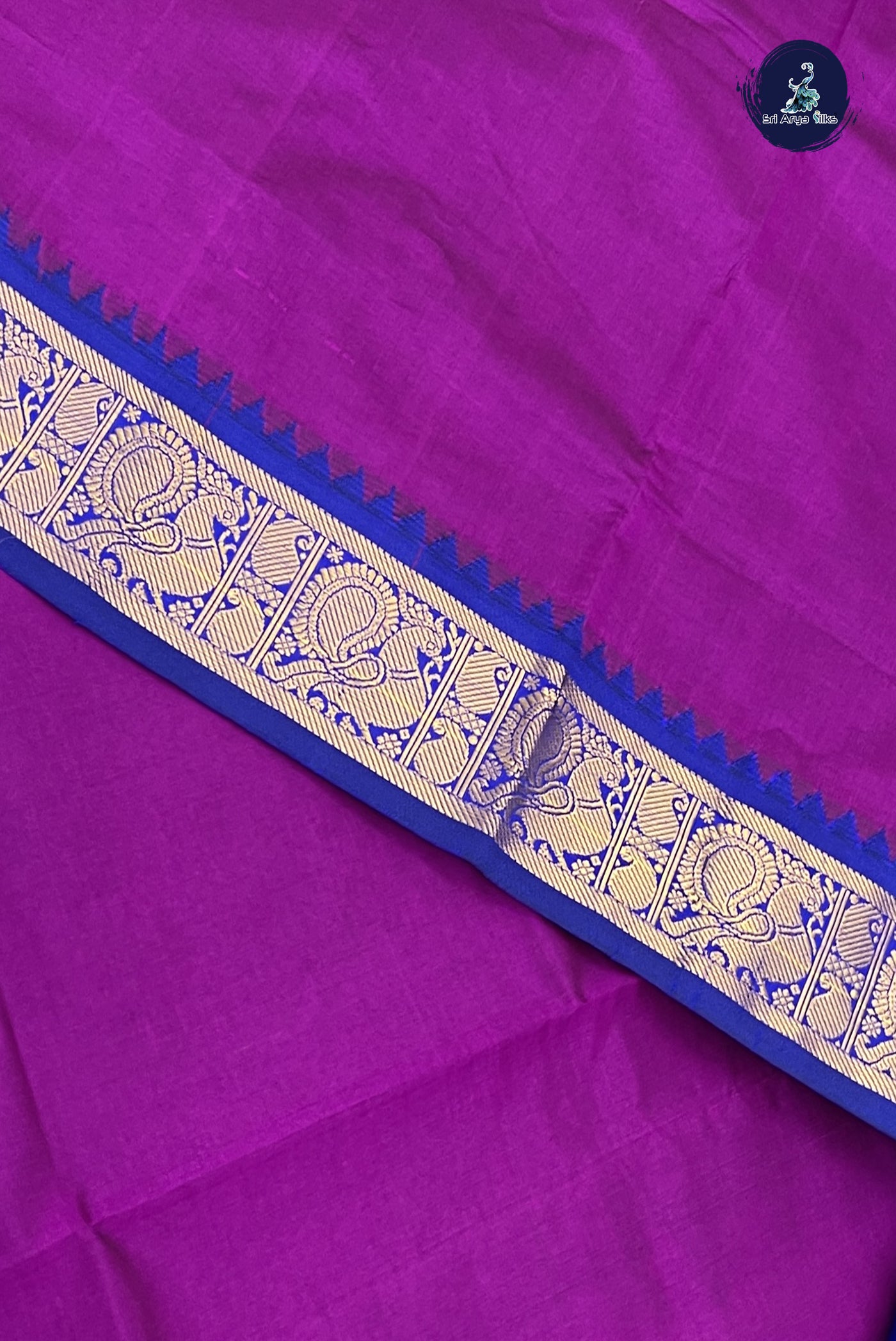 Purple Kanchi Semi Silk Cotton Saree With Plain Pattern