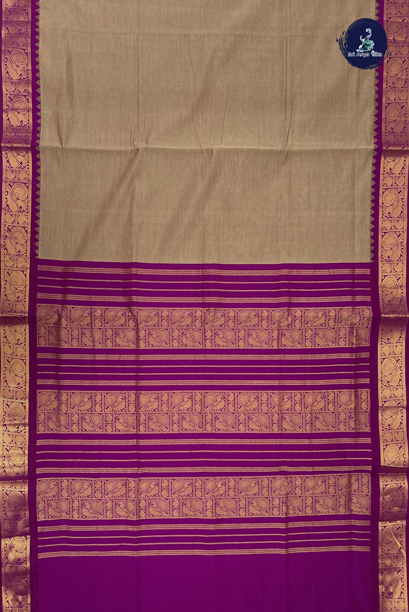 Chocolate Shade Kanchi Semi Silk Cotton Saree With Plain Pattern