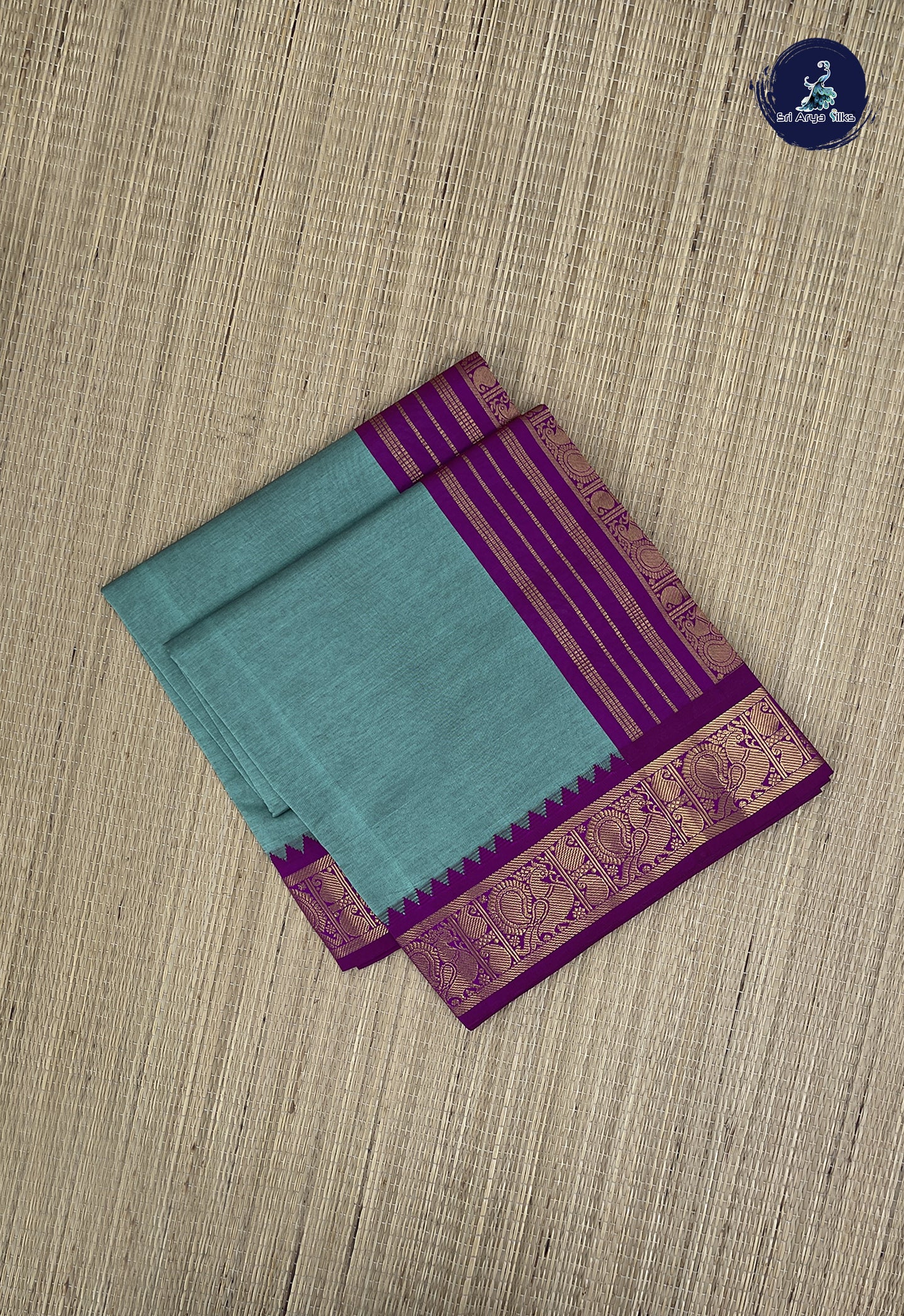 Pastel Shade Kanchi Semi Silk Cotton Saree With Plain Pattern