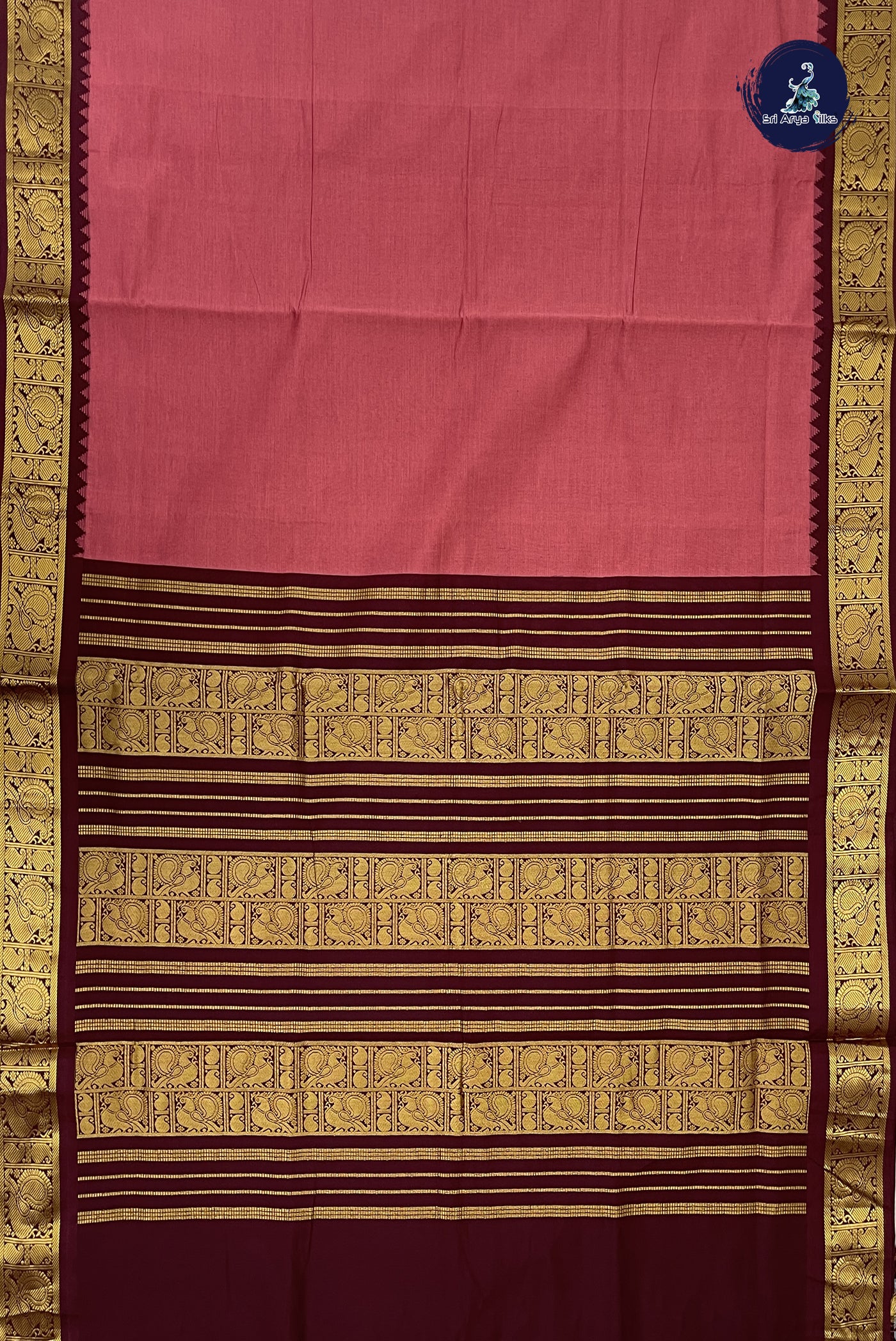 Dusty Pink Kanchi Semi Silk Cotton Saree With Plain Pattern