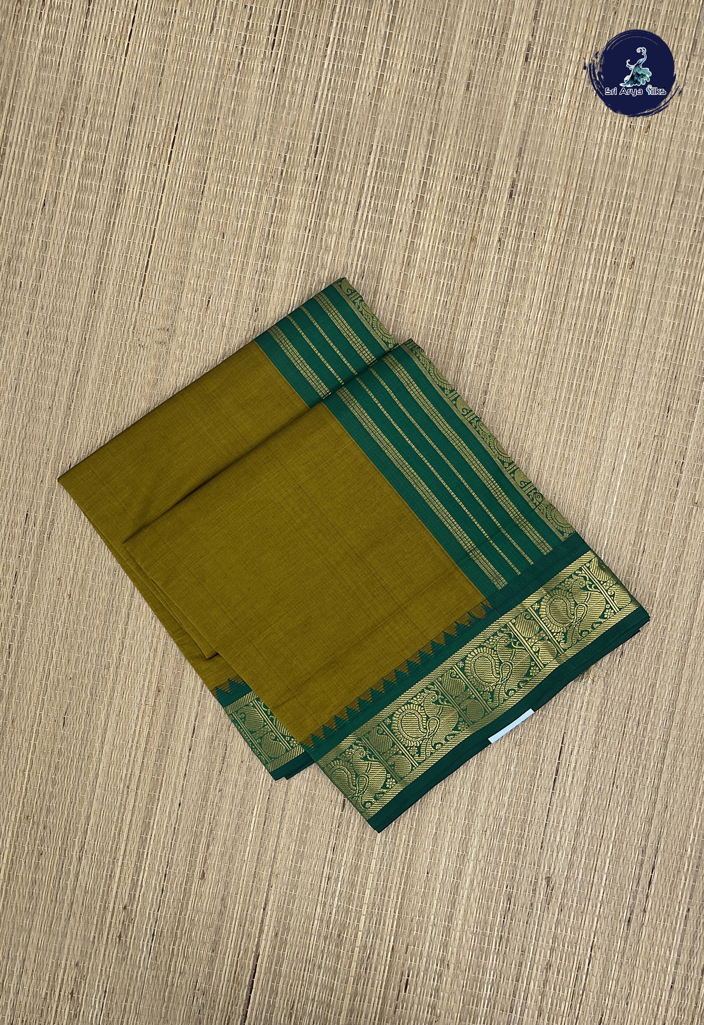 Golden Mustard Kanchi Semi Silk Cotton Saree With Plain Pattern