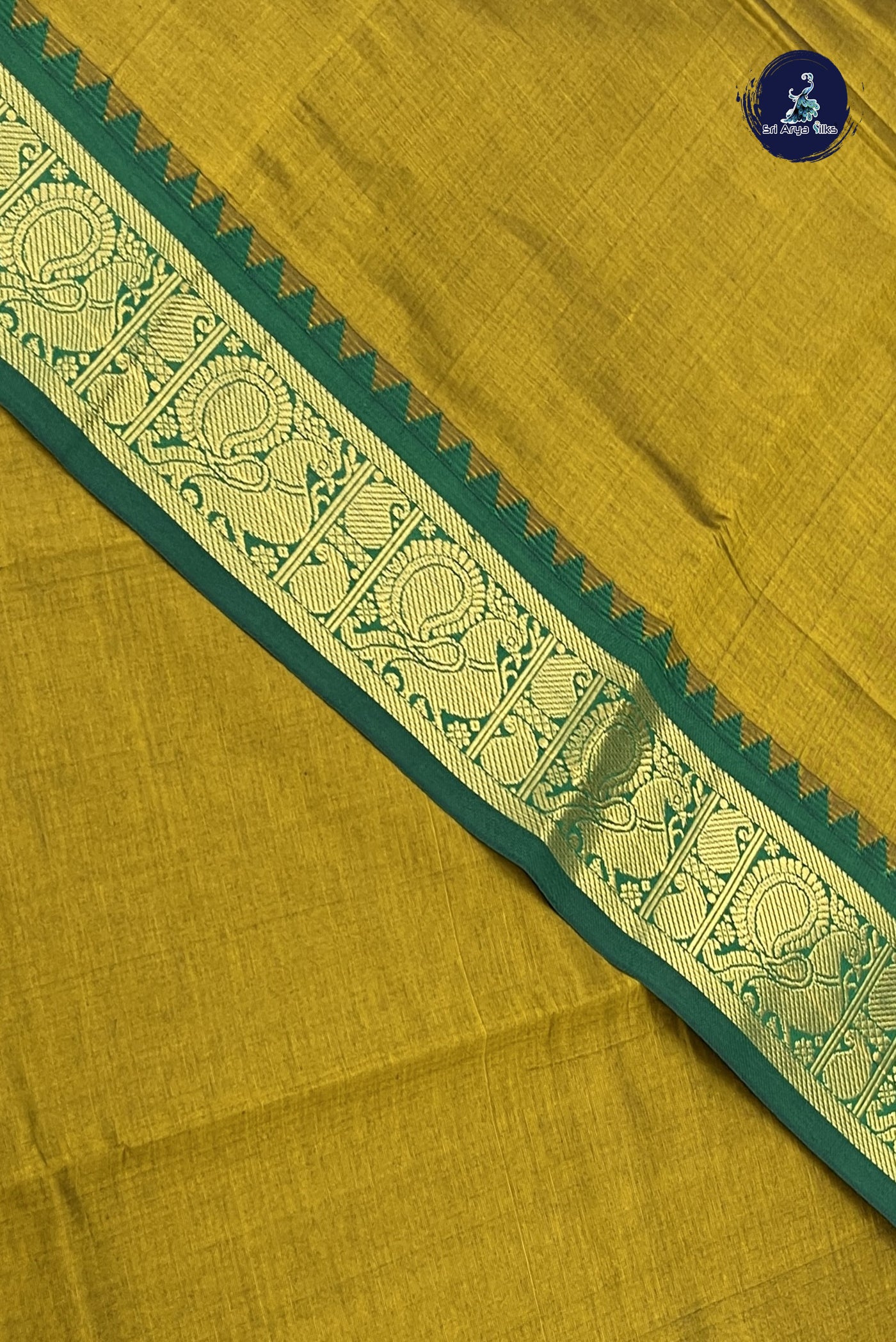 Golden Mustard Kanchi Semi Silk Cotton Saree With Plain Pattern
