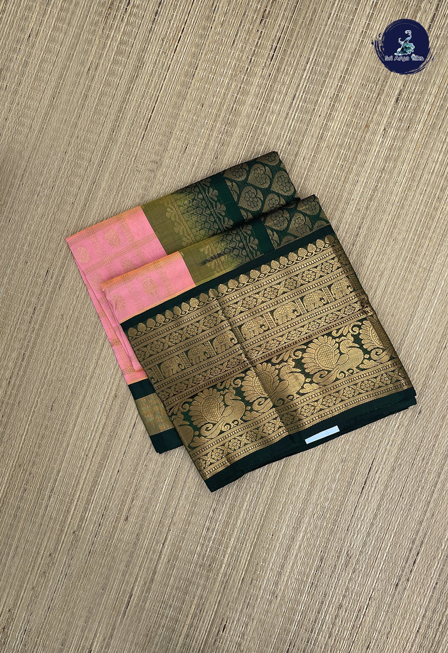 Pinkish Peach Checked Saree With Zari Checked Pattern