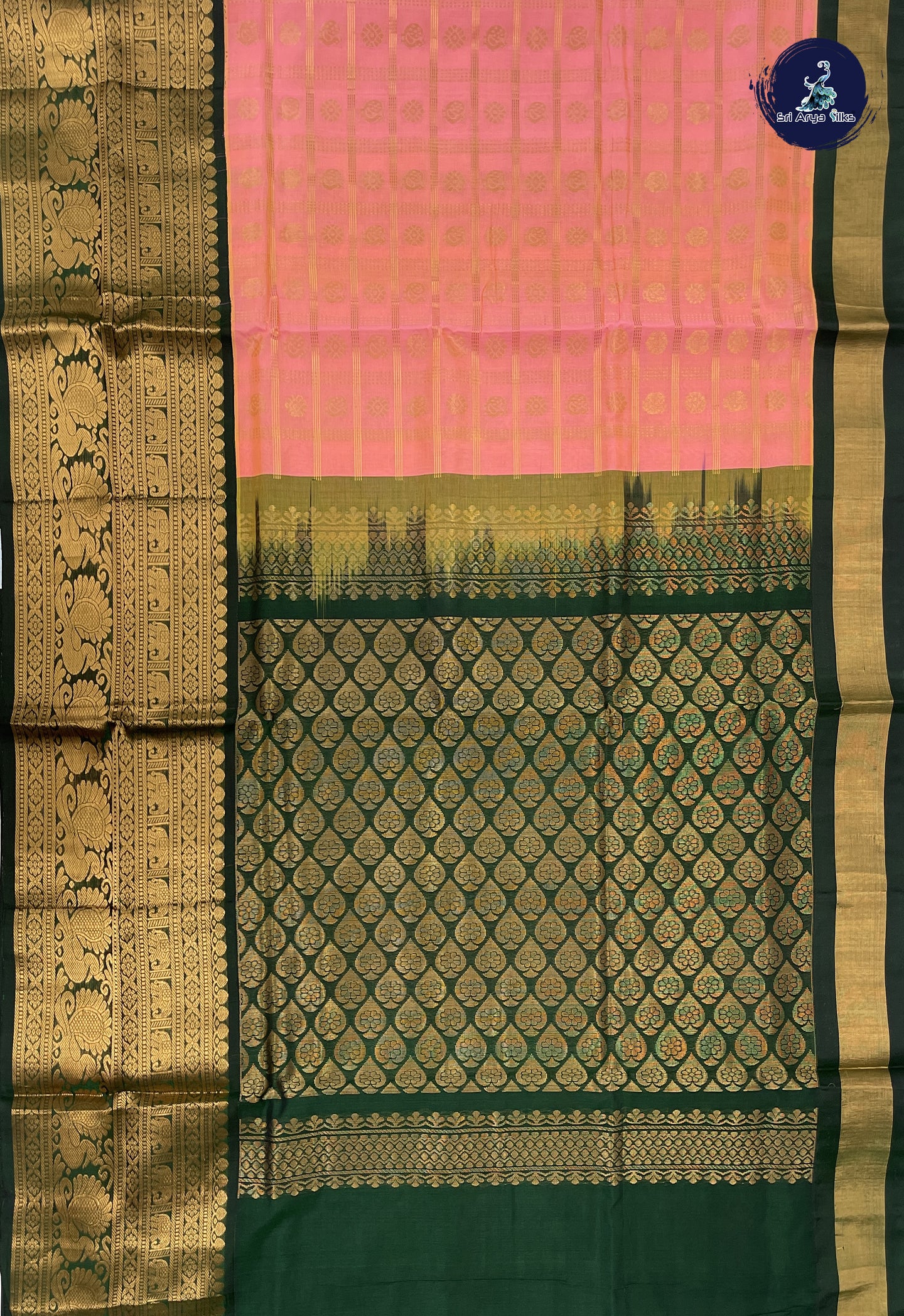 Pinkish Peach Checked Saree With Zari Checked Pattern