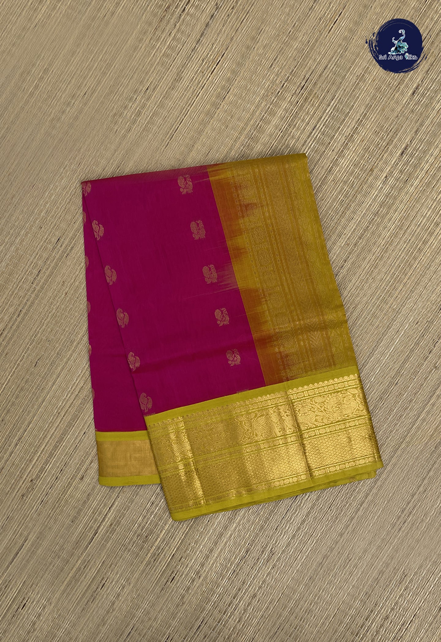 Rani Pink Korvai Silk Cotton Saree With Zari Buttas Pattern