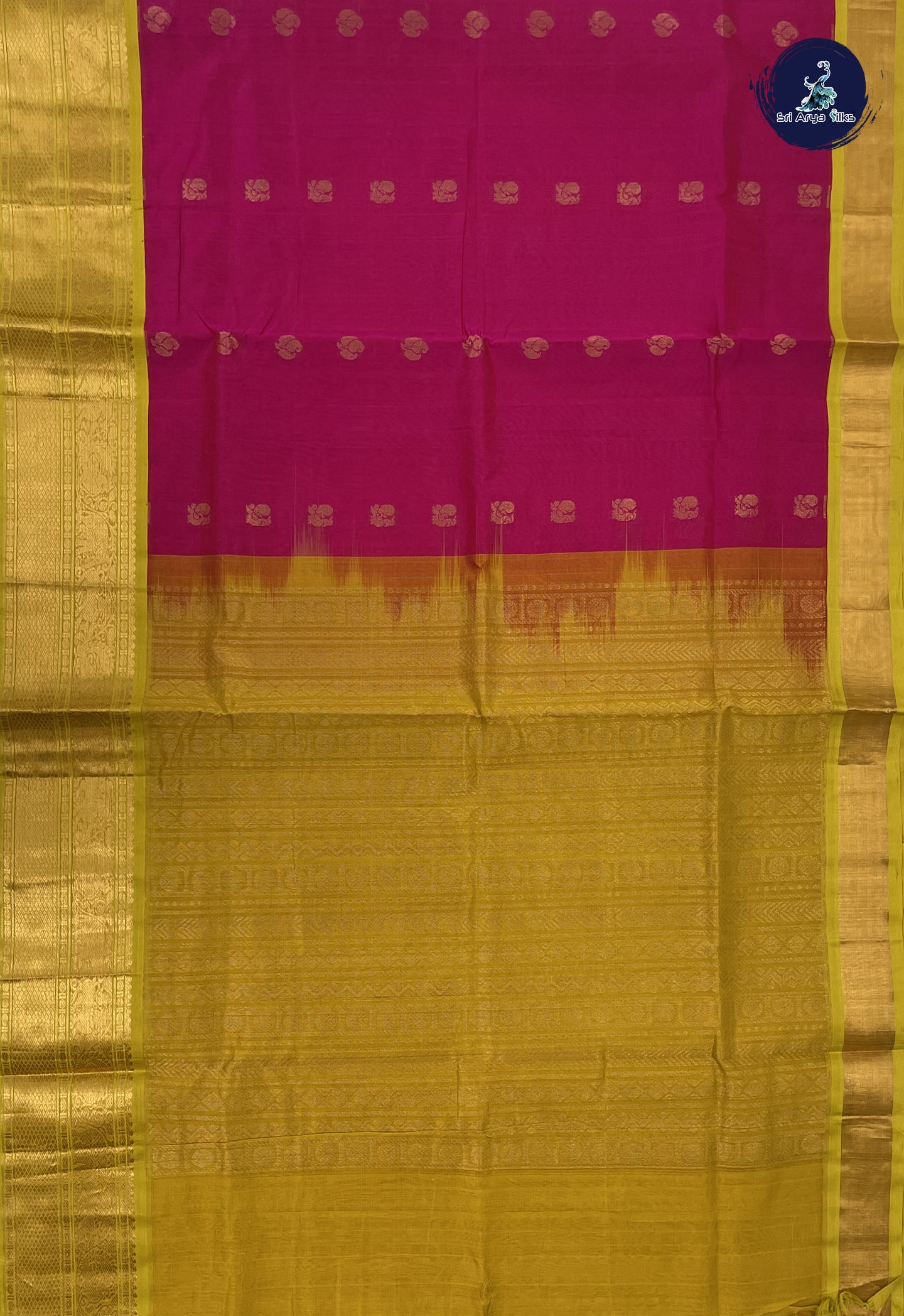 Rani Pink Korvai Silk Cotton Saree With Zari Buttas Pattern